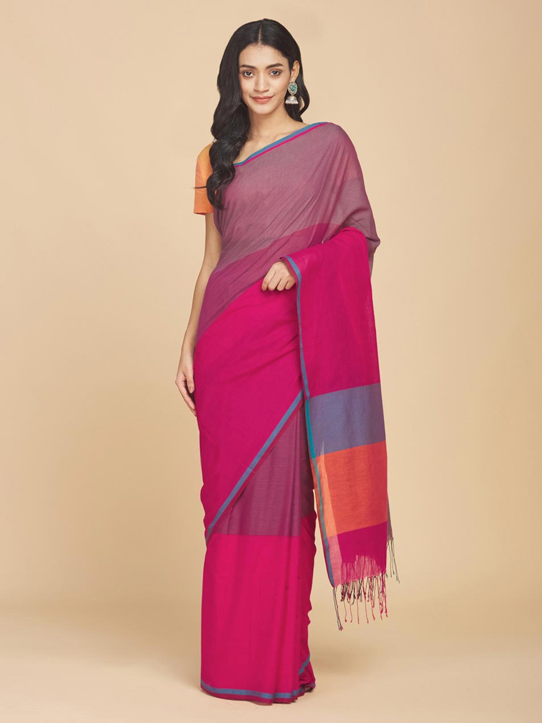 

Fabindia Pure Cotton Saree, Magenta