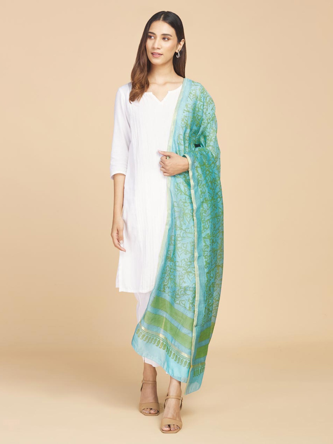 

Fabindia Woven Design Cotton Silk Dupatta with Zari, Blue