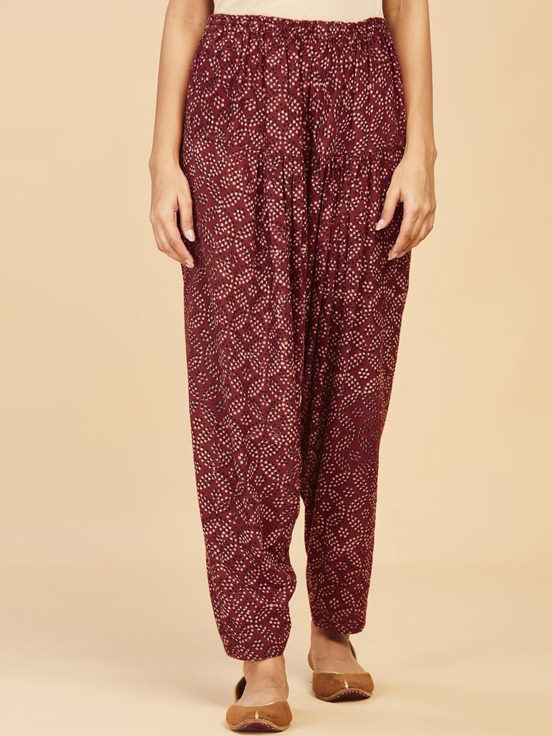 

Fabindia Women Printed Cotton Regular Fit Salwar, Maroon