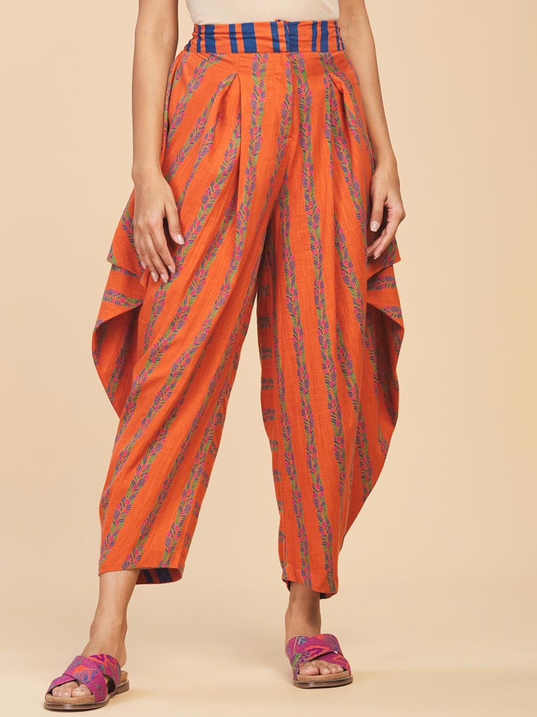 

Fabindia Women Printed Cotton Regular Fit Dhoti Pants, Rust