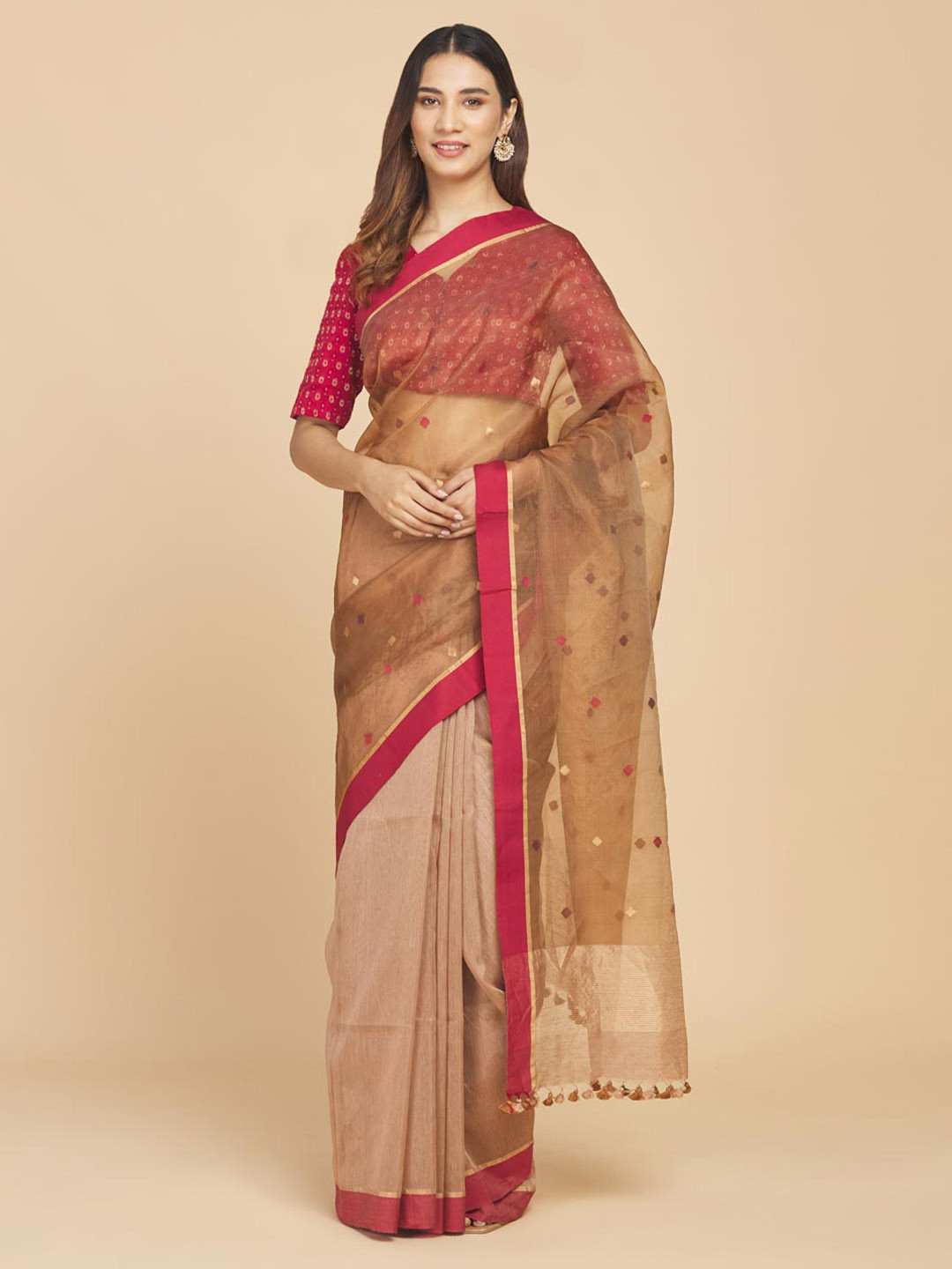 

Fabindia Woven Design Zari Pure Linen Jamdani Saree, Beige