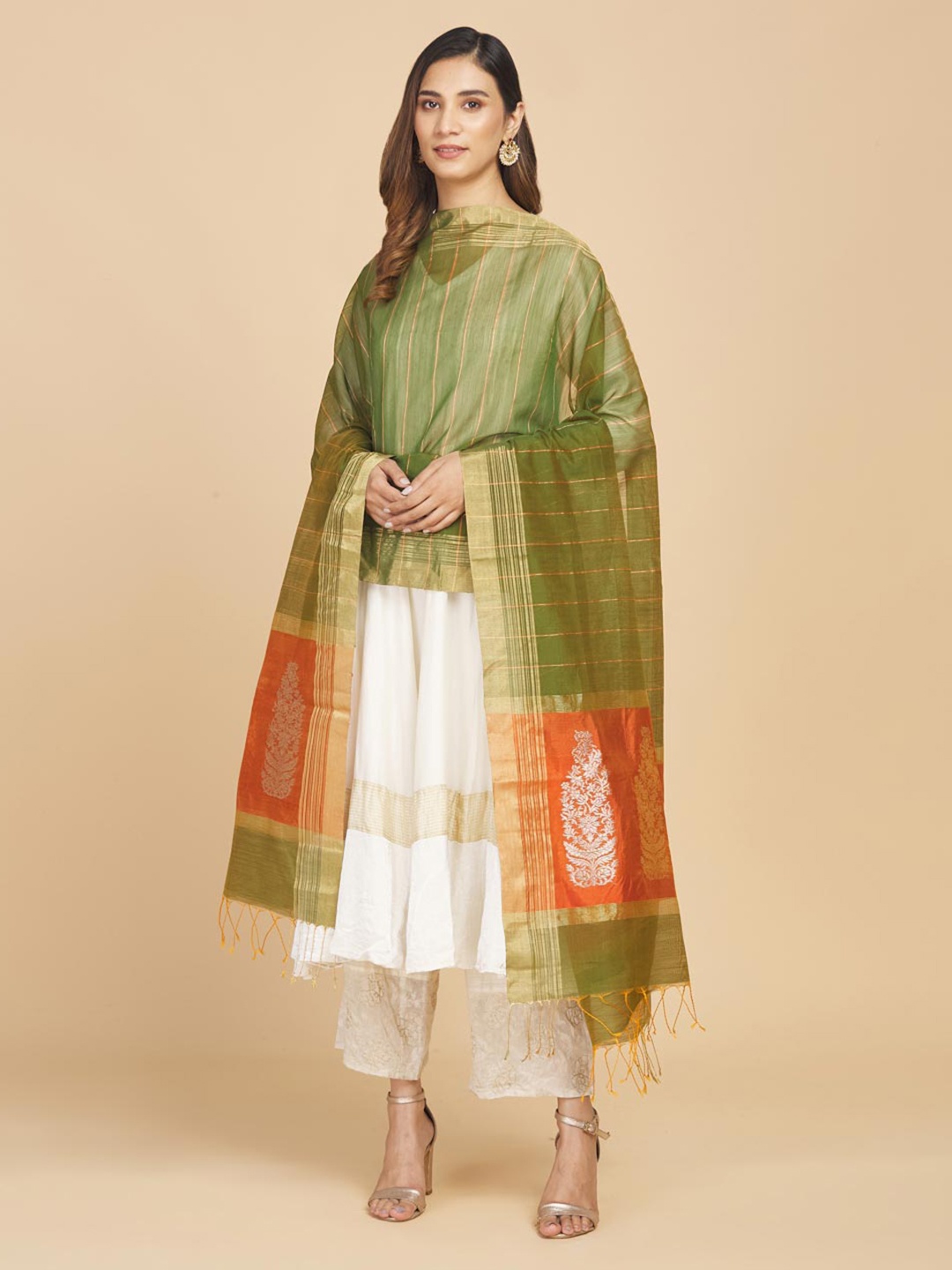 

Fabindia Woven Design Cotton Silk Dupatta, Green