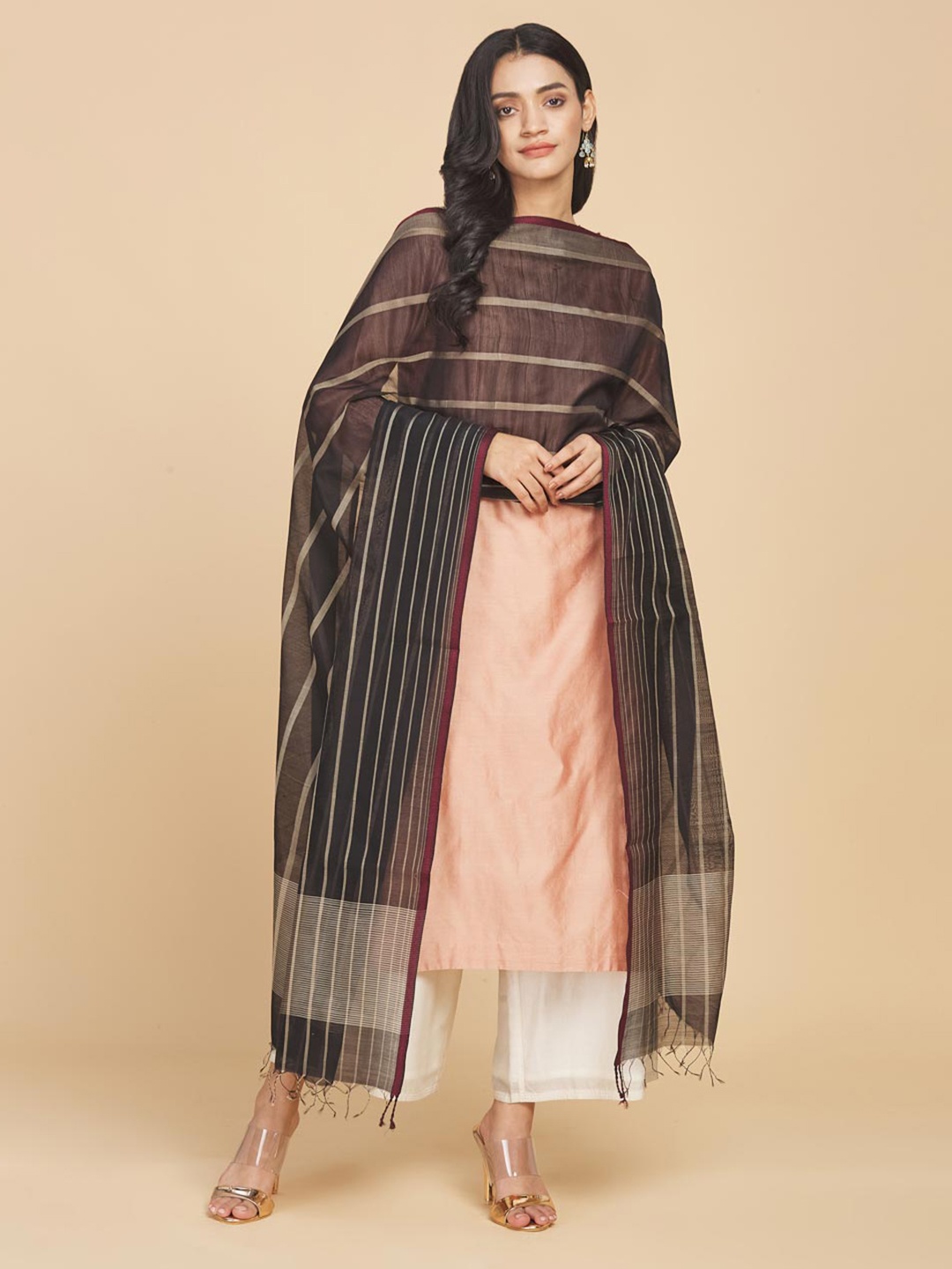 

Fabindia Woven Design Cotton Silk Dupatta, Black