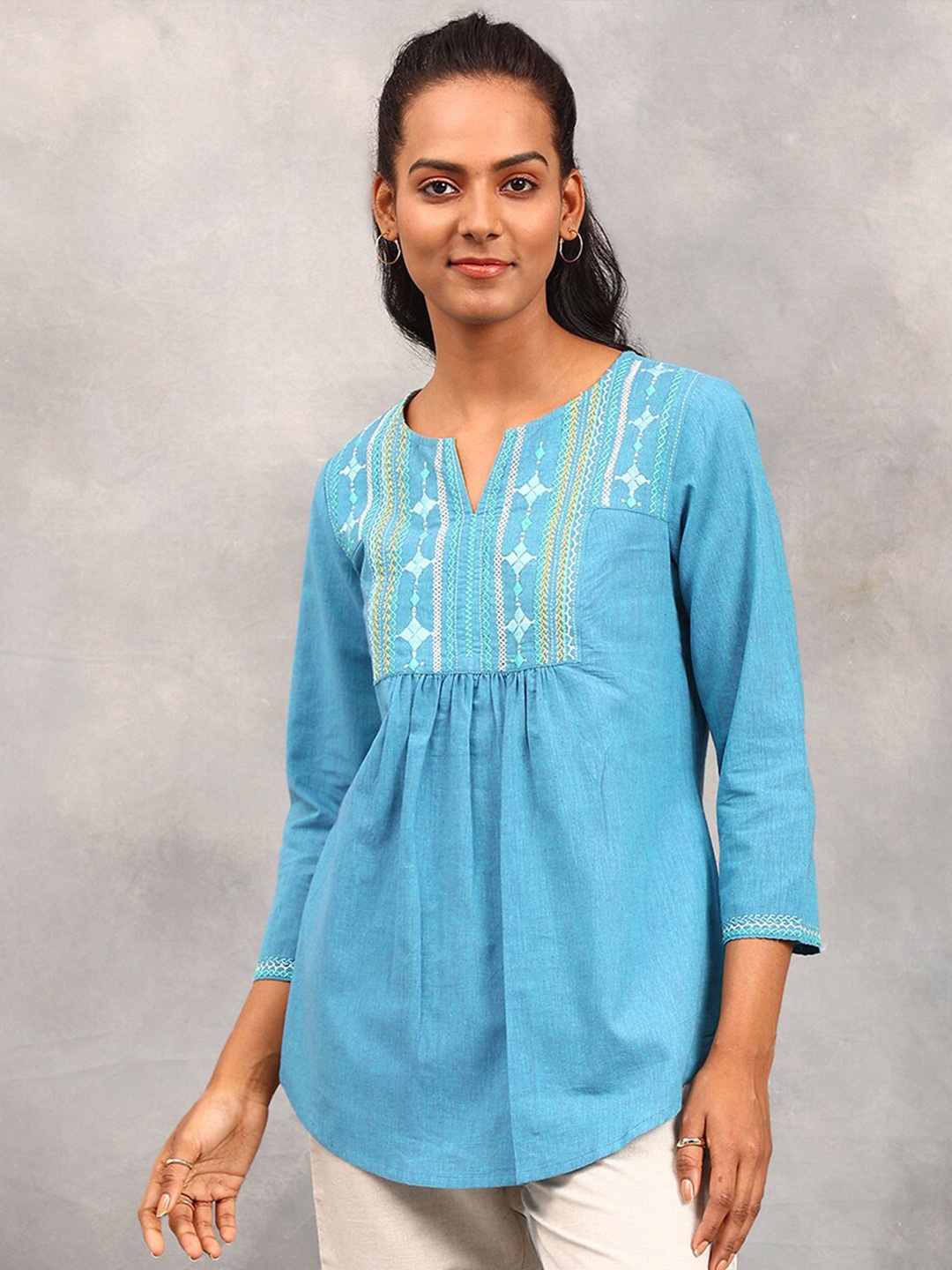 

Fabindia Printed Cotton A-Line Dress, Blue