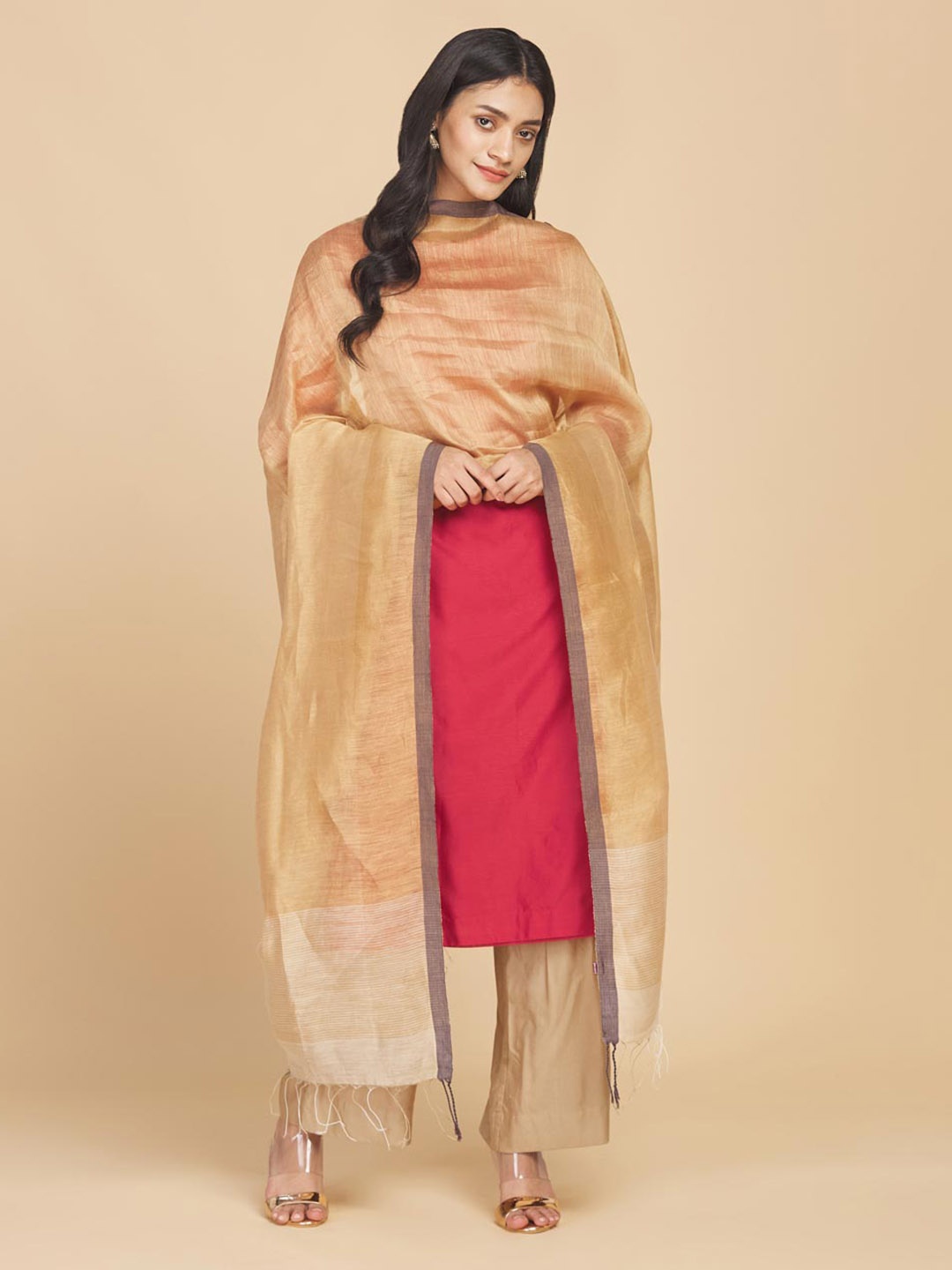 

Fabindia Woven Design Linen Blend Dupatta, Beige