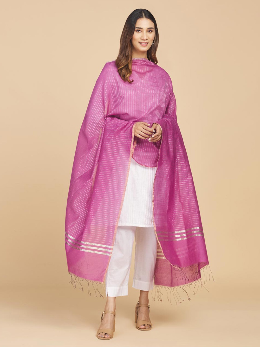 

Fabindia Woven Design Cotton Silk Dupatta with Zari, Purple