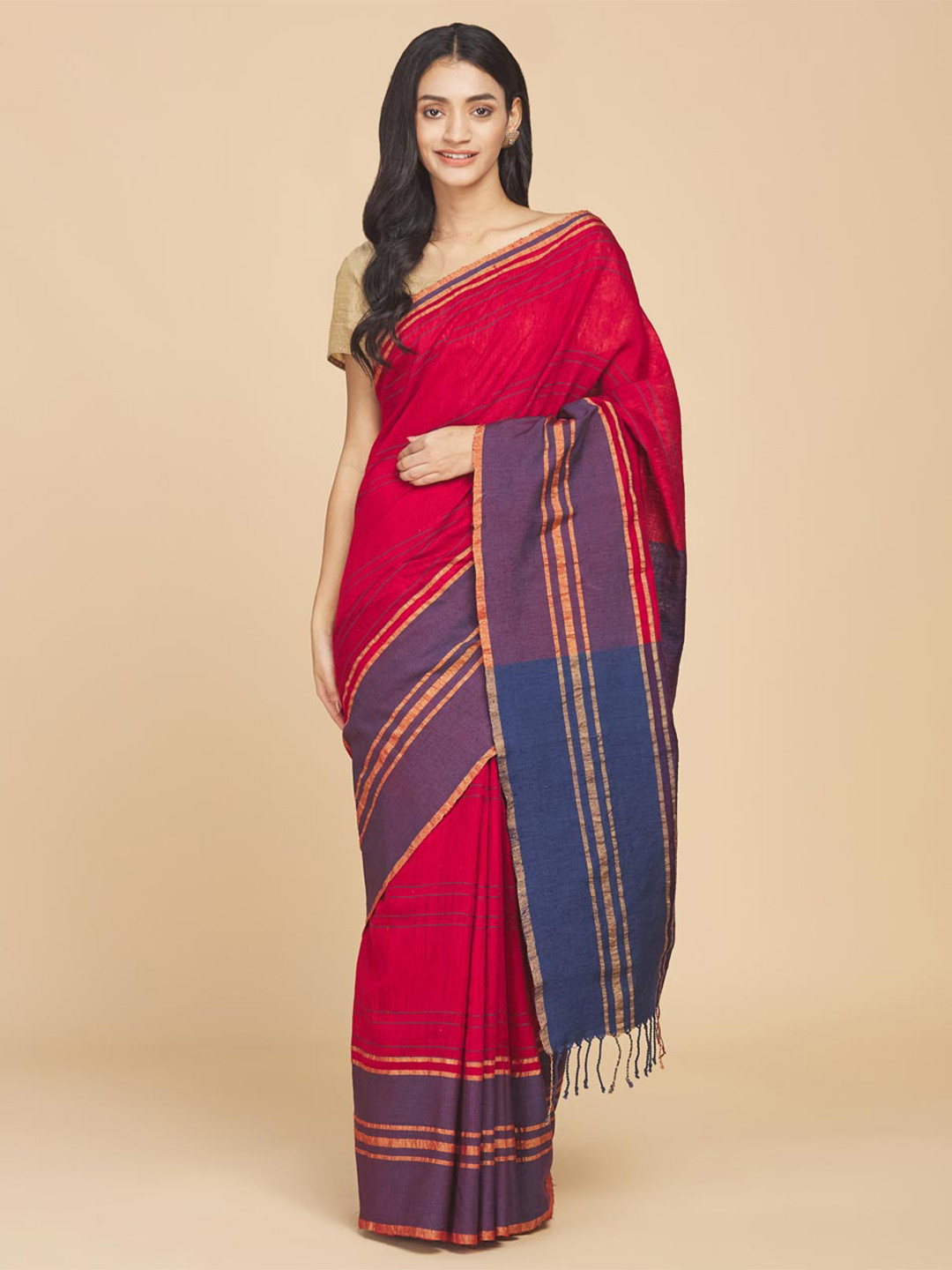 

Fabindia Woven Design Zari Pure Silk Saree, Red