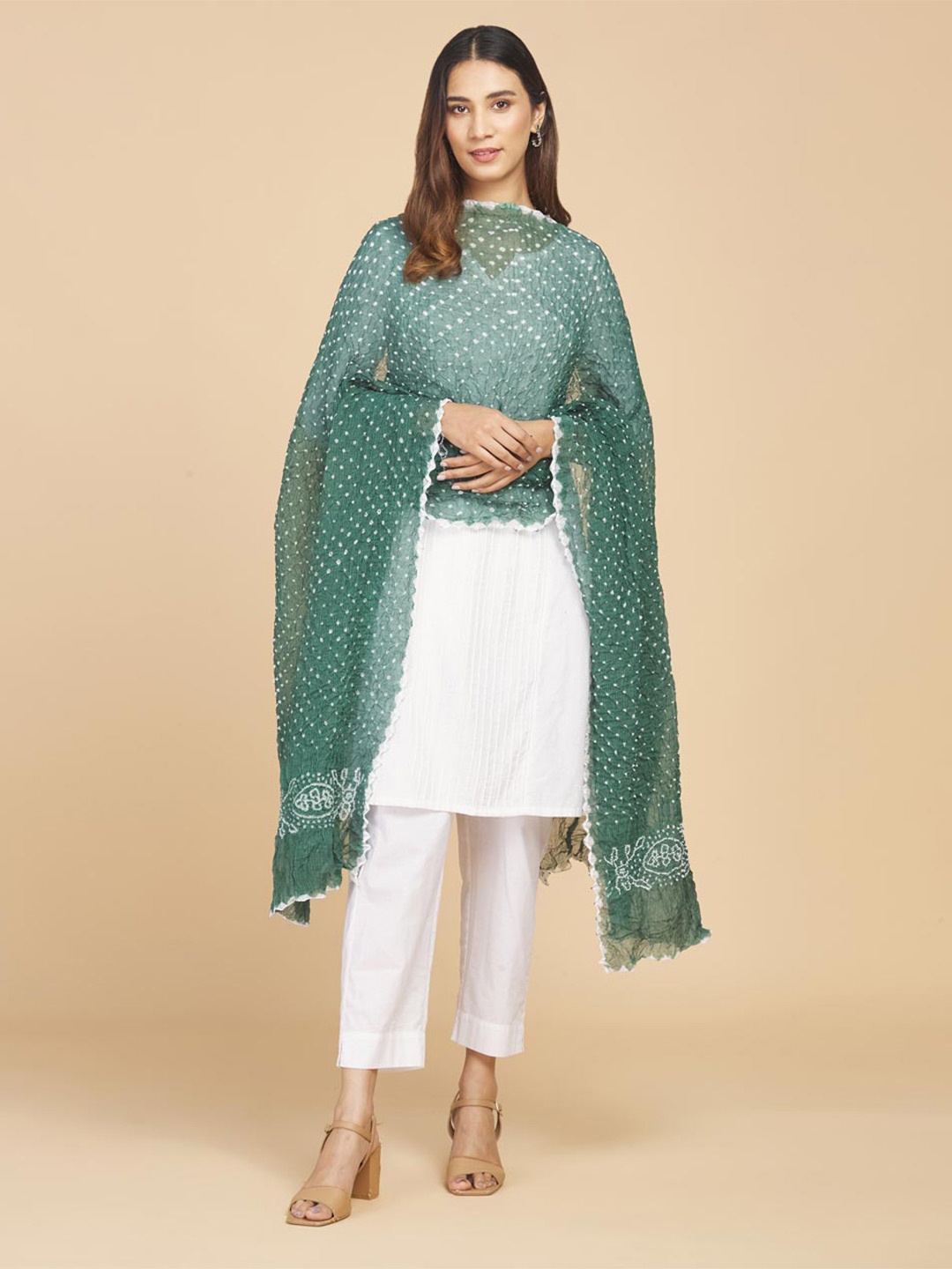 

Fabindia Dyed Cotton Silk Dupatta, Olive