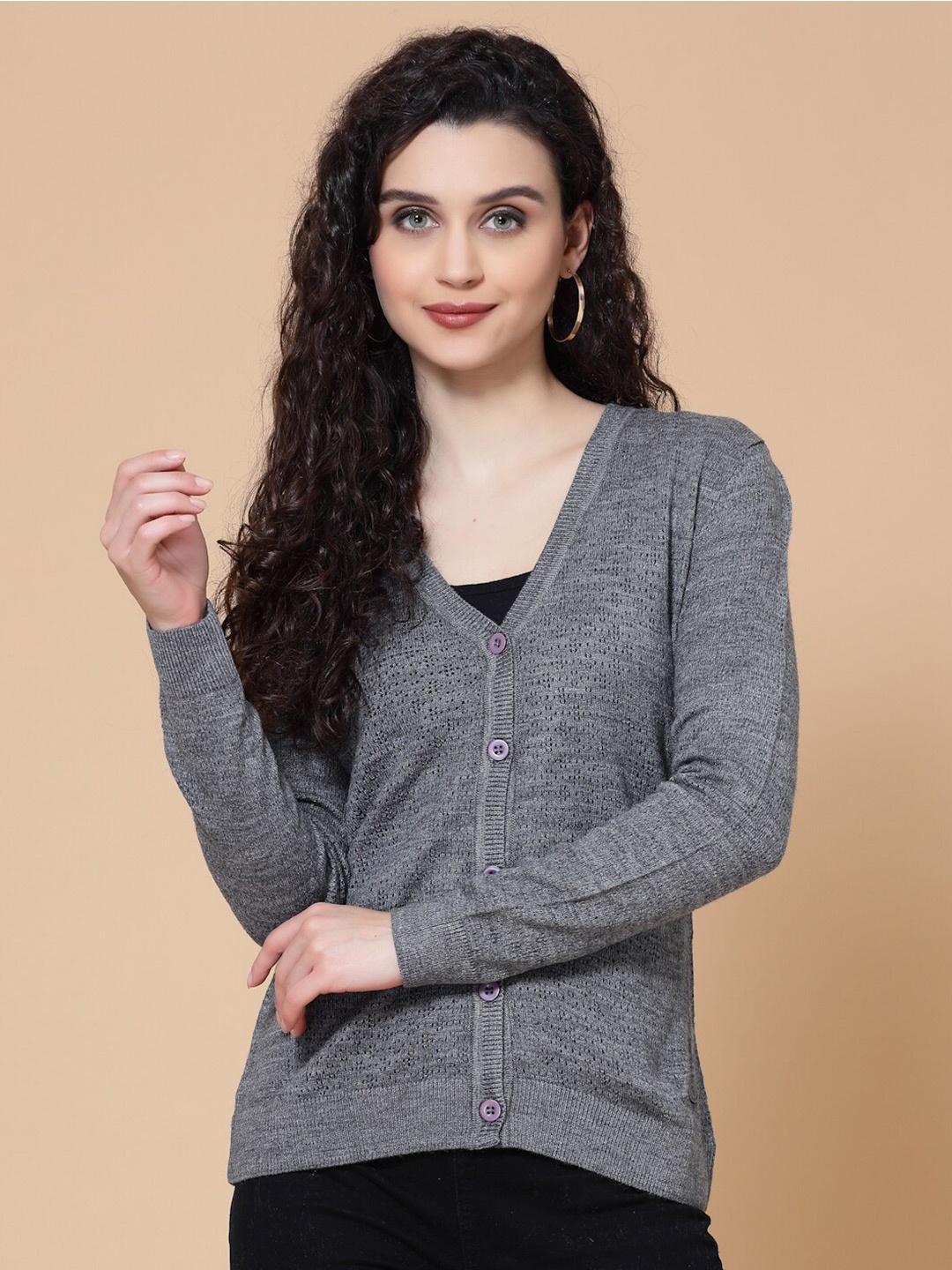 

Wool Trees Women Acrylic Cardigan Sweater, Grey