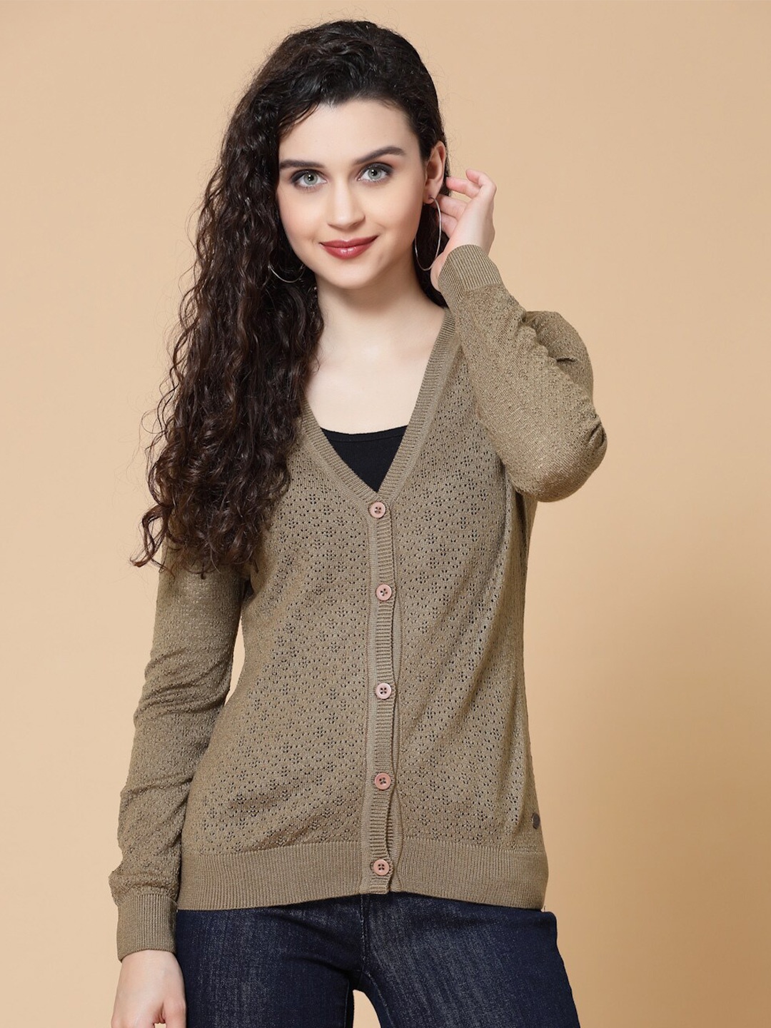 

Wool Trees Women Acrylic Cardigan Sweater, Camel brown