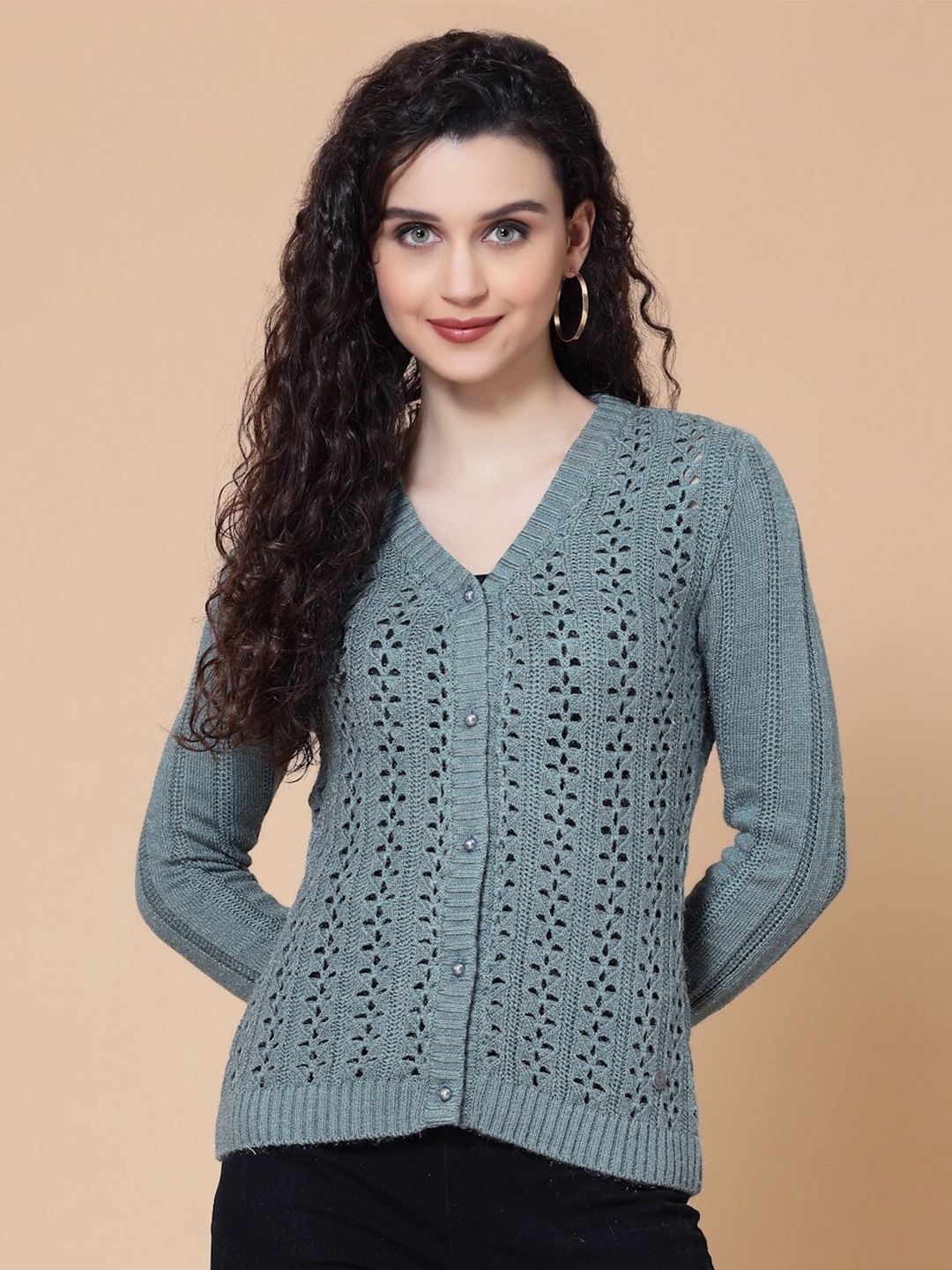 

Wool Trees Women Acrylic Cardigan Sweater, Green