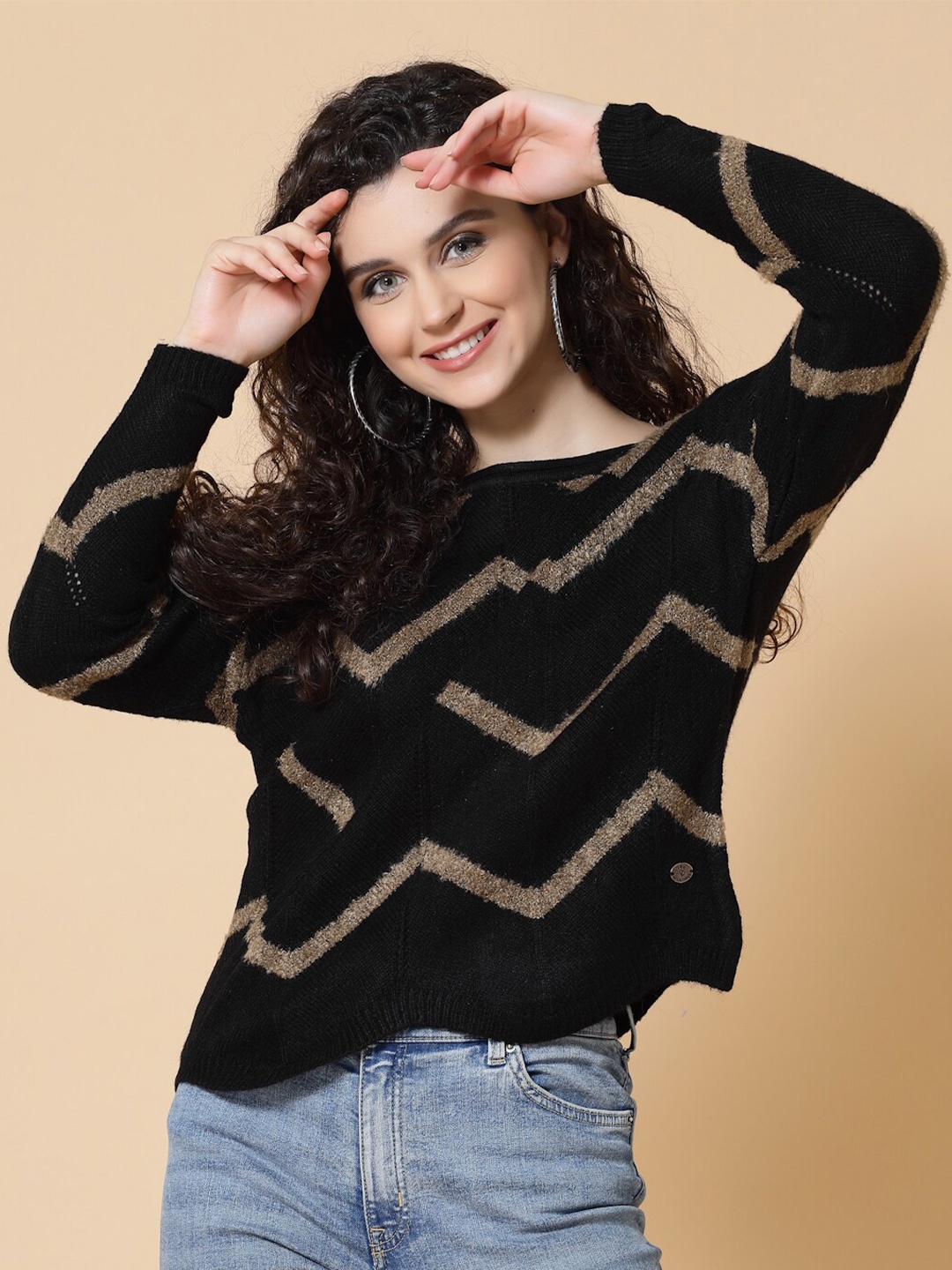 

Wool Trees Women Printed Acrylic Pullover Sweater, Black