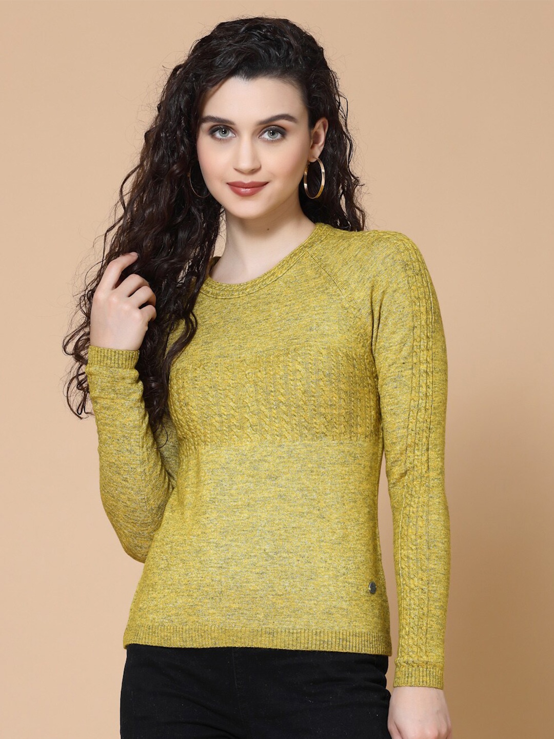 

Wool Trees Women Cable Knit Acrylic Pullover Sweater, Yellow