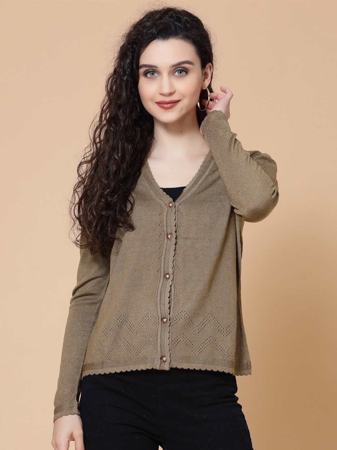 

Wool Trees Women Acrylic Cardigan Sweater, Camel brown