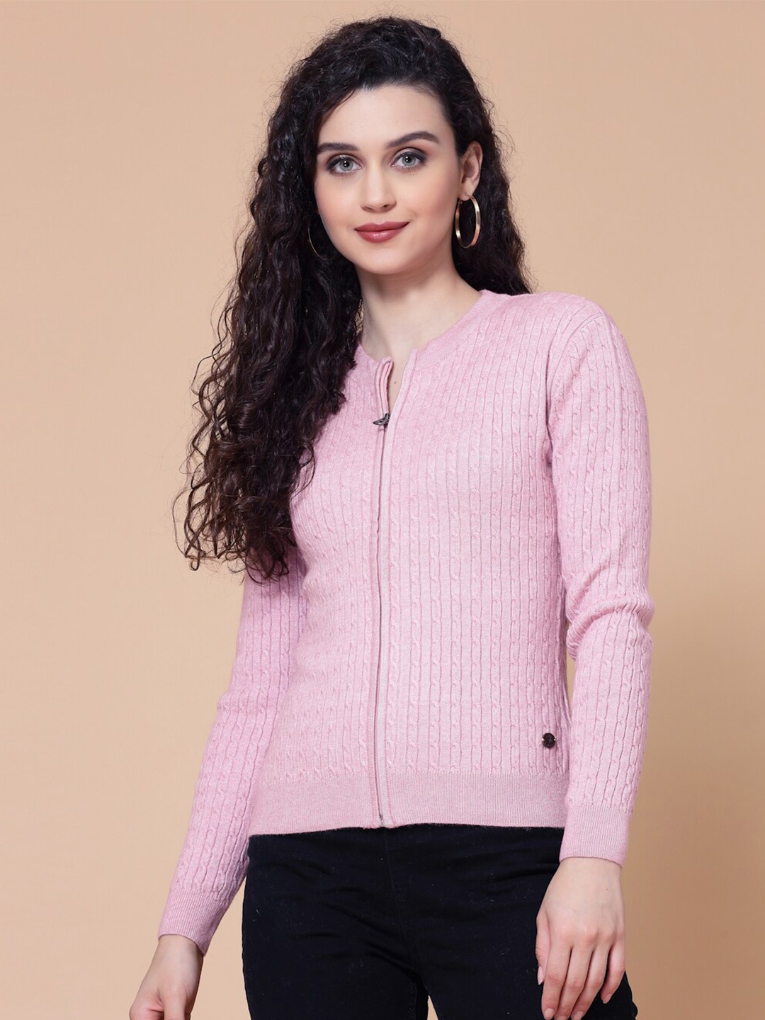 

Wool Trees Women Striped Acrylic Cardigan, Pink