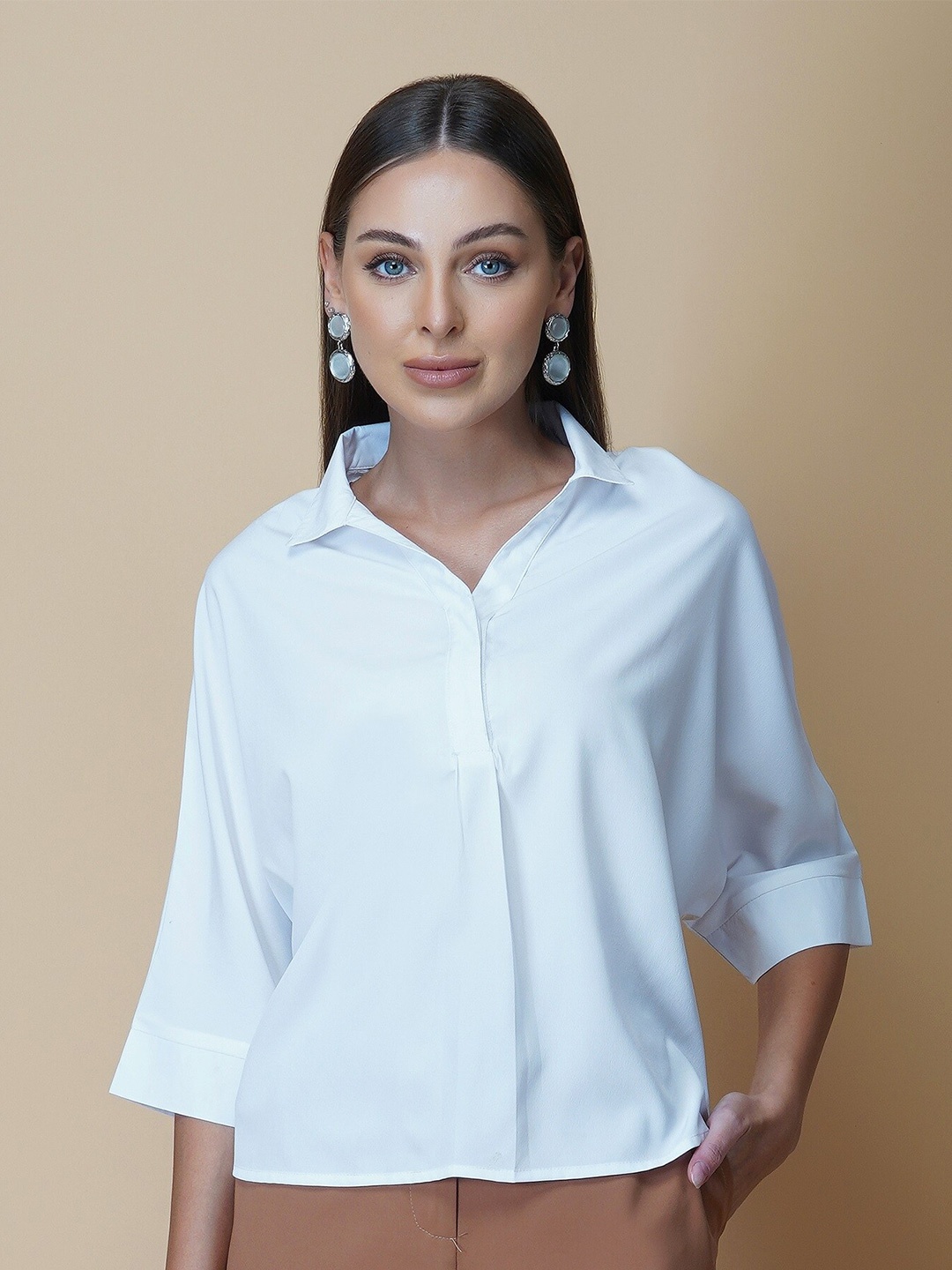 

RAASSIO Women Crepe Shirt Style Top, White