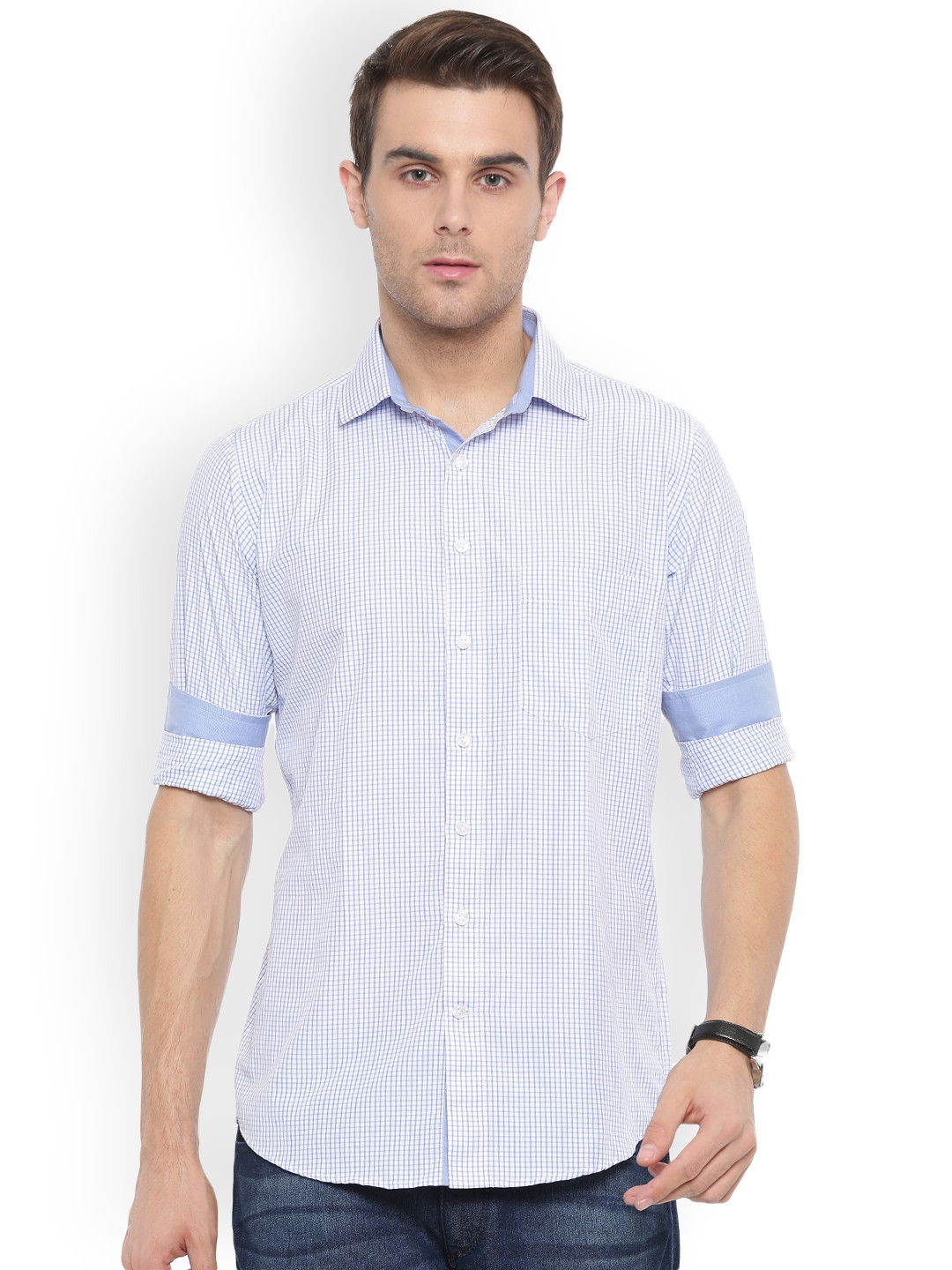 

Shaftesbury London Men Blue Comfort Slim Fit Checked Formal Shirt