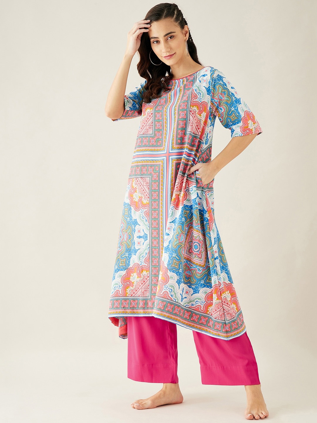 

The Kaftan Company Women Printed Night suit, Blue
