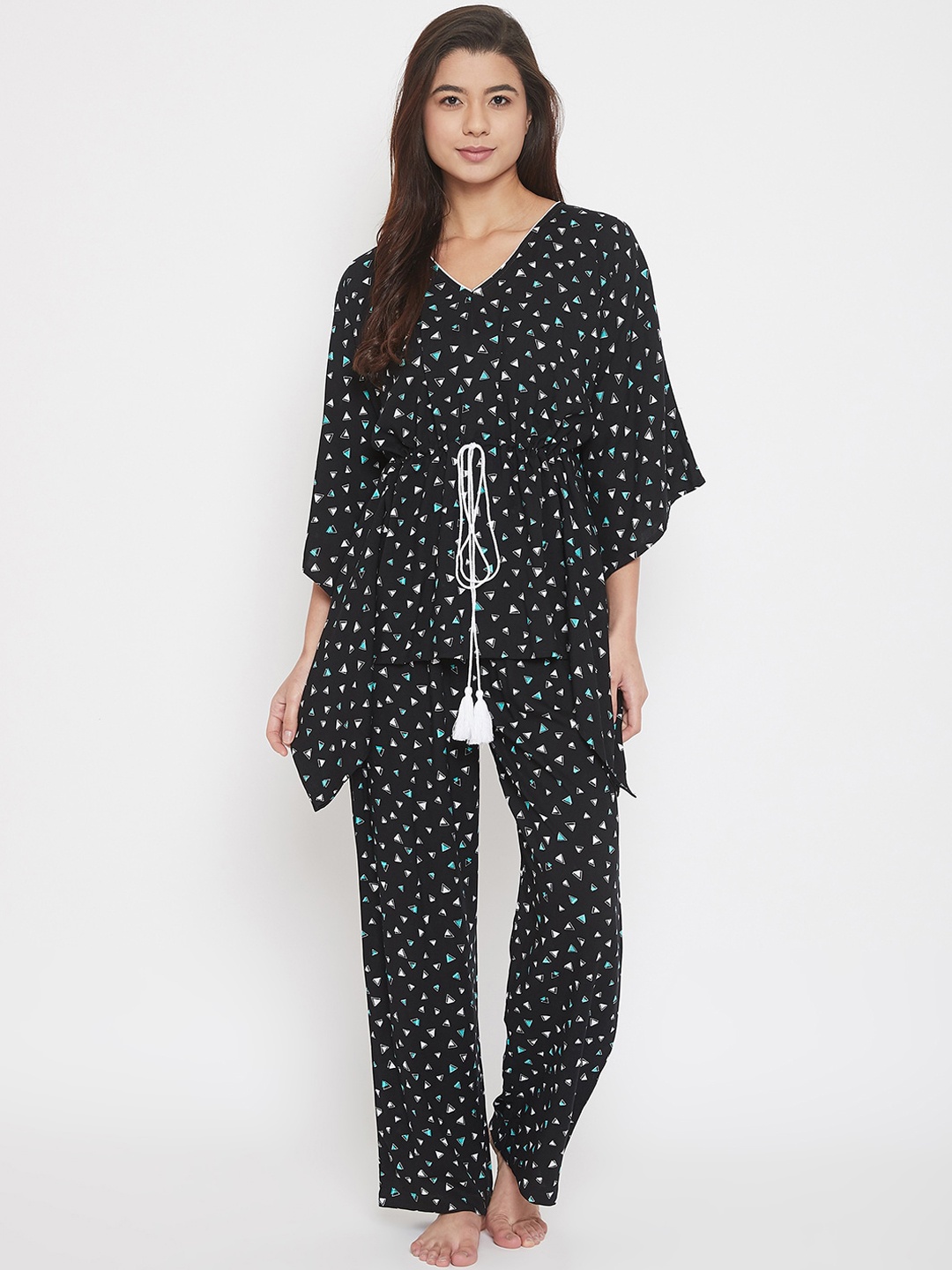 

The Kaftan Company Women Printed Night suit, Black