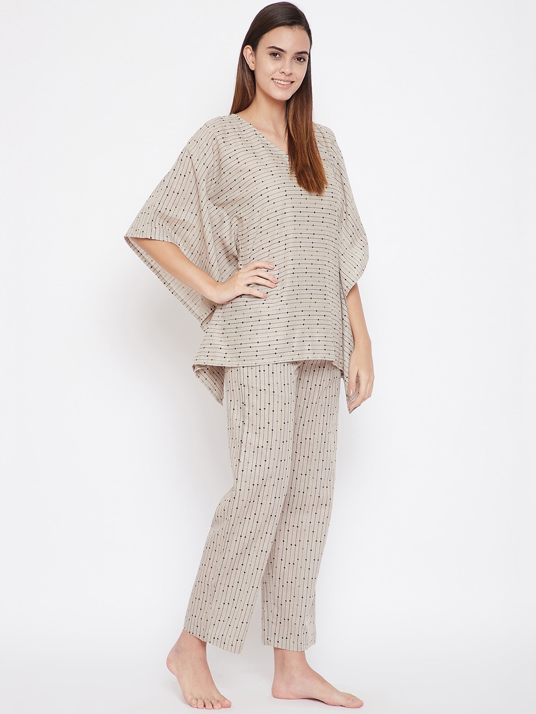 

The Kaftan Company Women Printed Pure Cotton Night suit, Grey