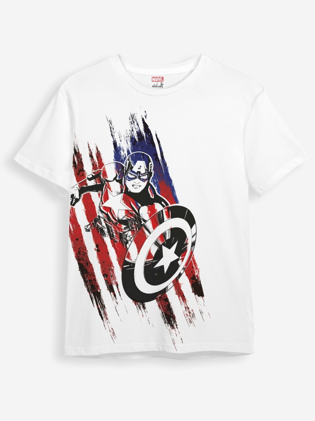 

Minicult Kids Captain America Printed Cotton T-shirt, White