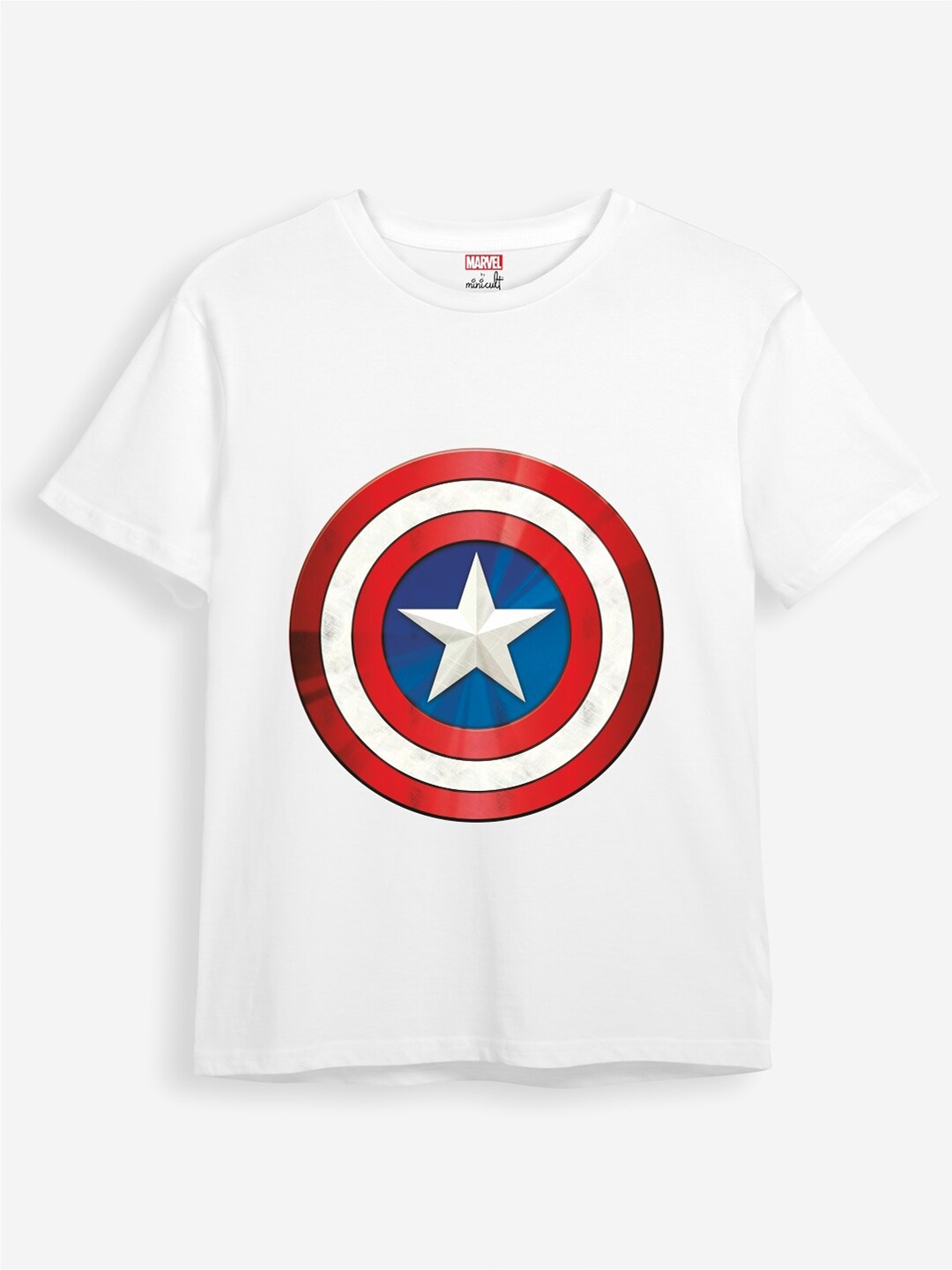 

Minicult Kids Captain America Printed Cotton T-shirt, White