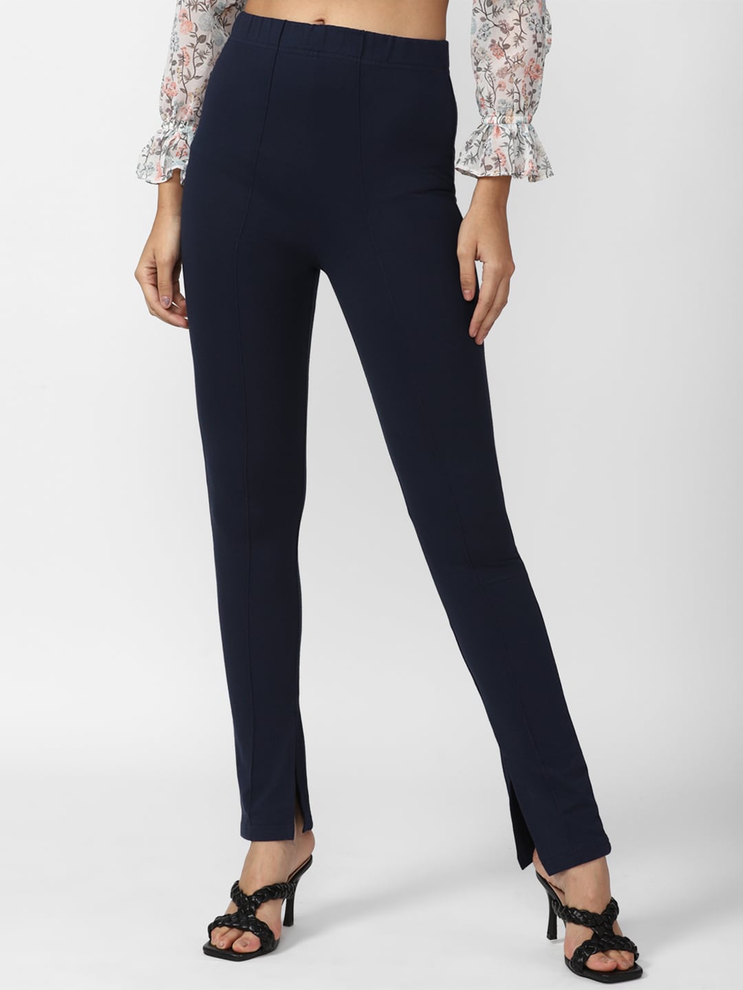 

FOREVER 21 Women Cotton Regular Trouser, Navy blue