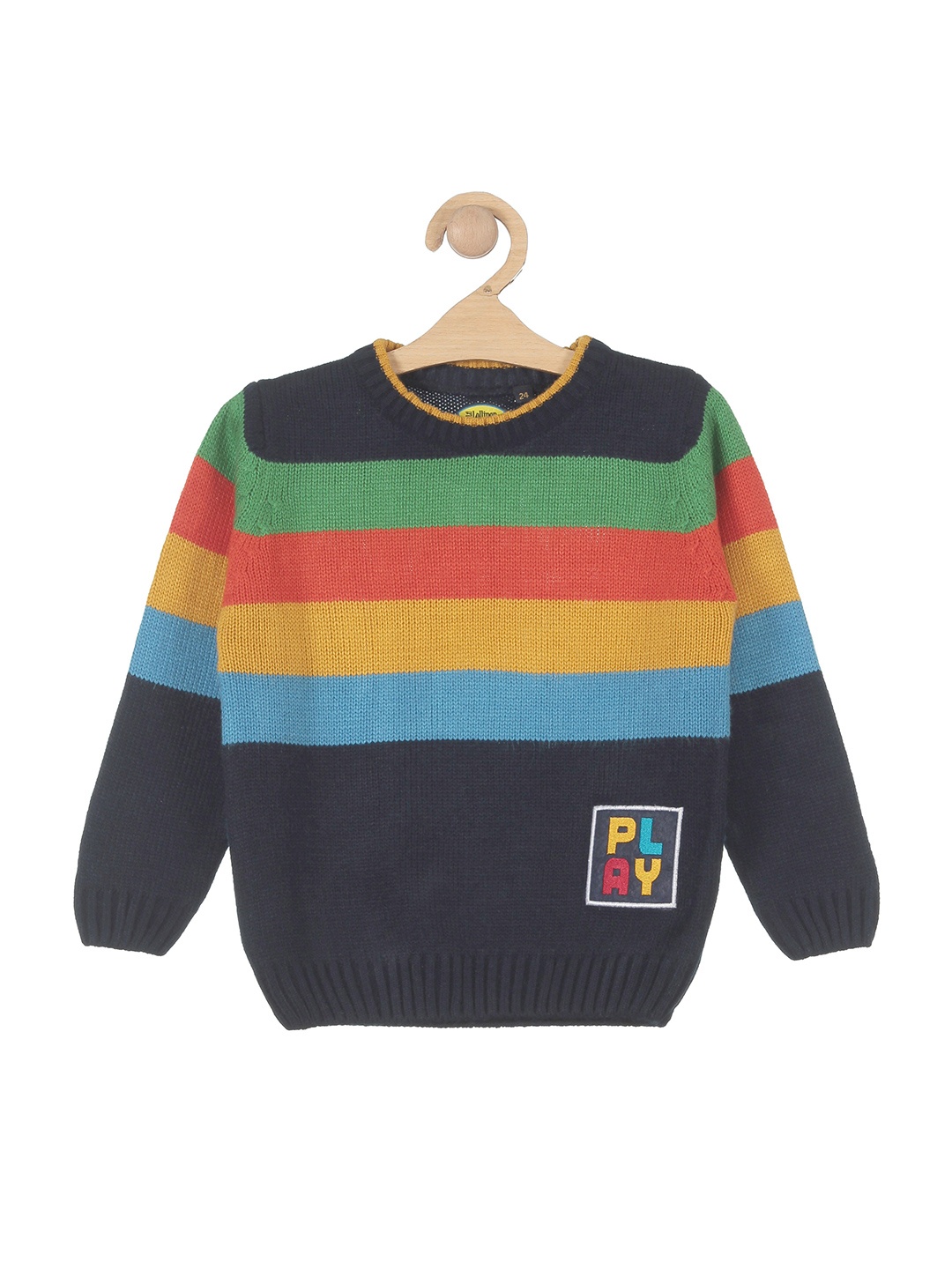 

Lil Lollipop Kids Round Neck Striped Woolen Pullover, Navy blue