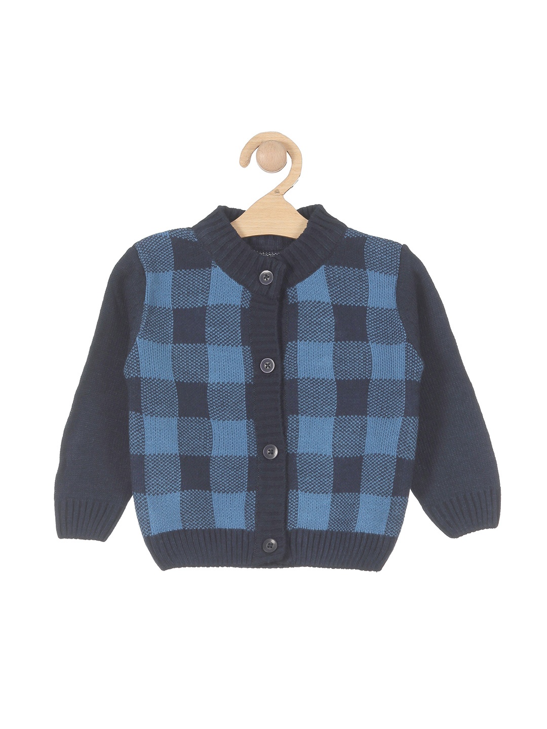 

Lil Lollipop Kids Round Neck Checked Woolen Cardigan, Navy blue