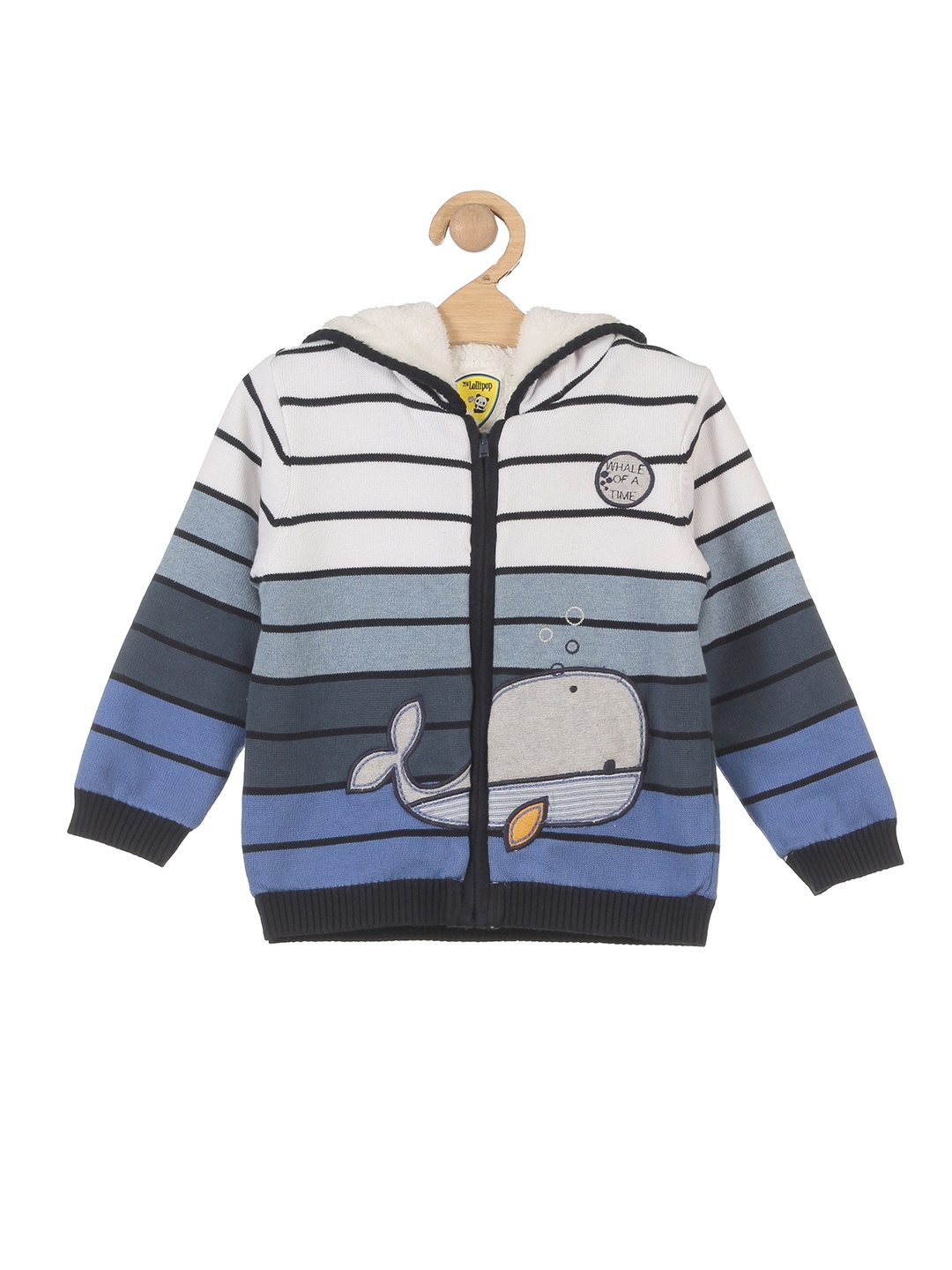 

Lil Lollipop Kids White & Blue Printed Wool Cardigan