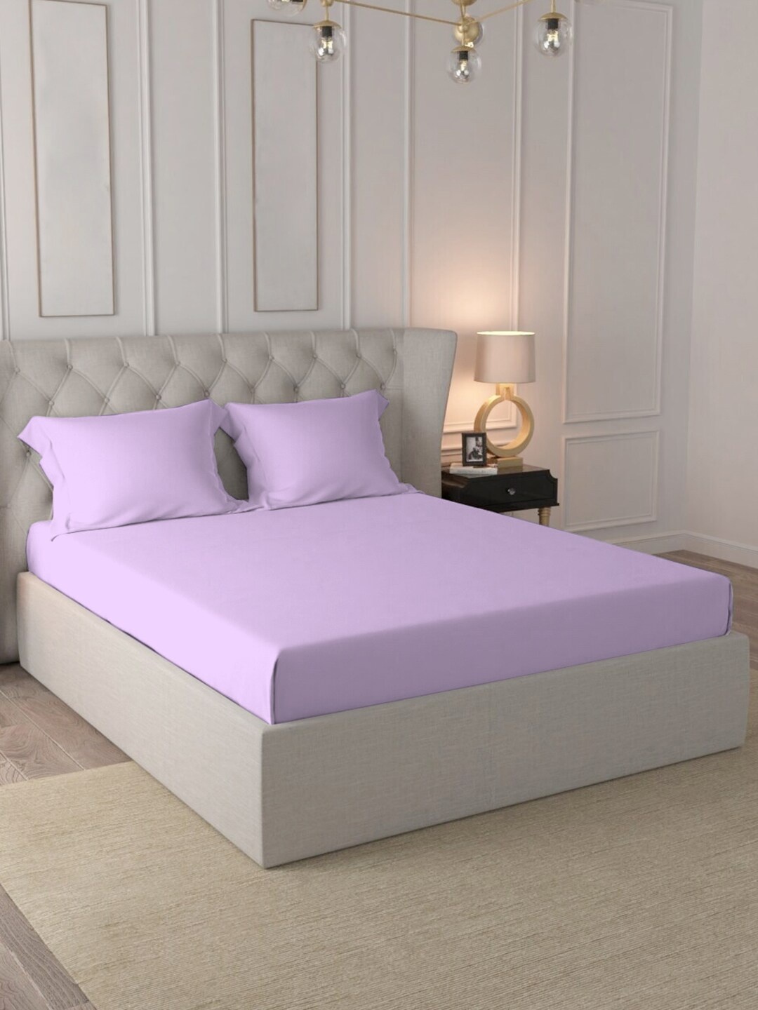 

PIZUNA LINENS Lavender 400 TC Queen Bedsheet with 2 Pillow Covers