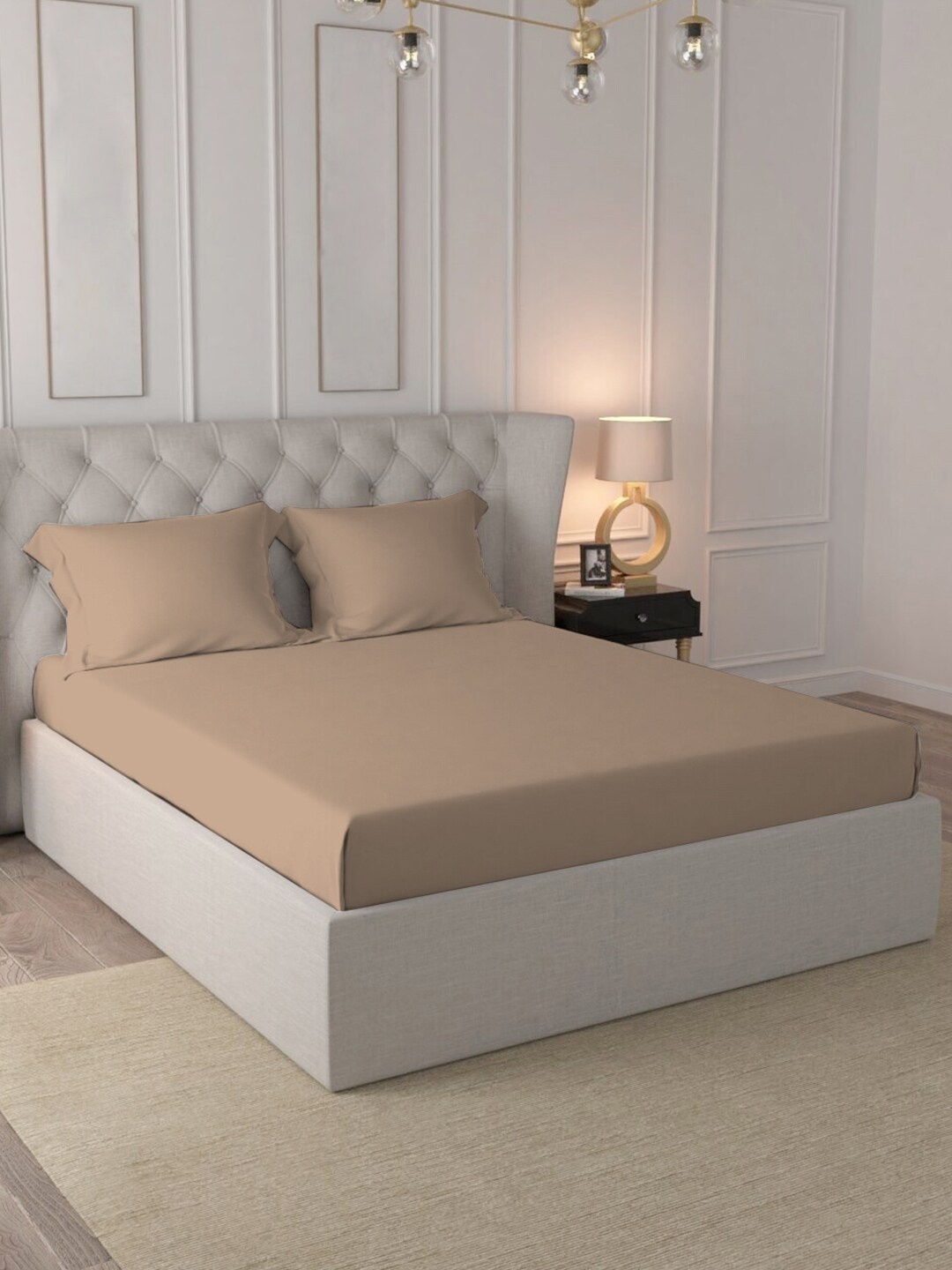 

PIZUNA LINENS Brown Cotton 400 TC Queen Bedsheet With 2 Pillow Covers