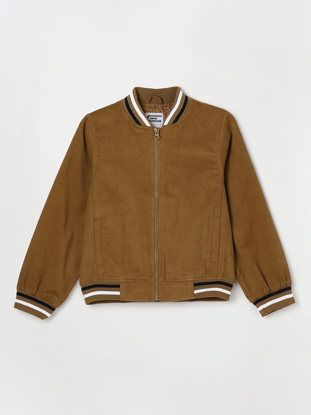 

Fame Forever by Lifestyle Boys Cotton Lightweight Bomber Jacket, Beige