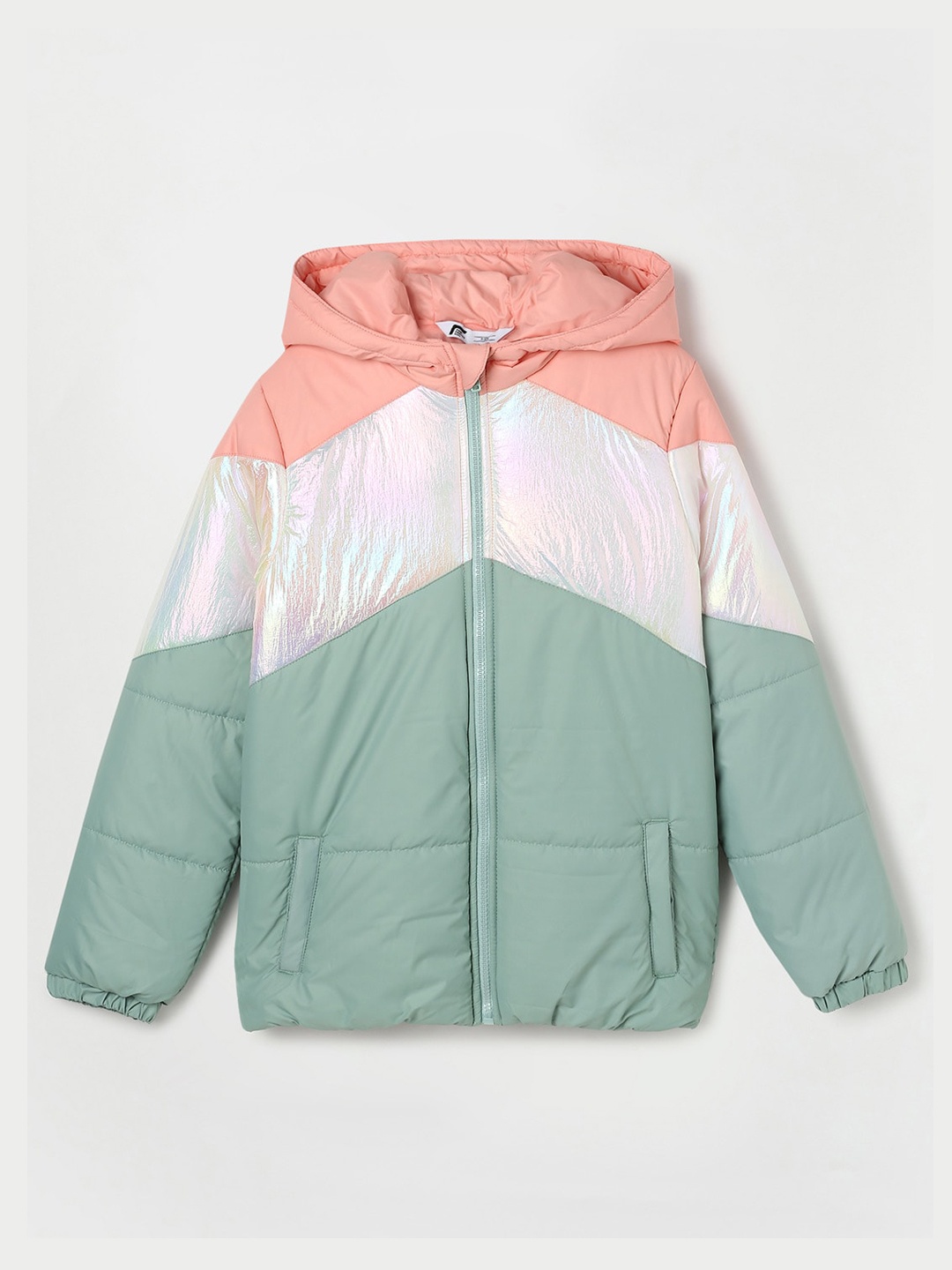 

Fame Forever by Lifestyle Girls Colourblocked Hooded Padded Jacket, Green