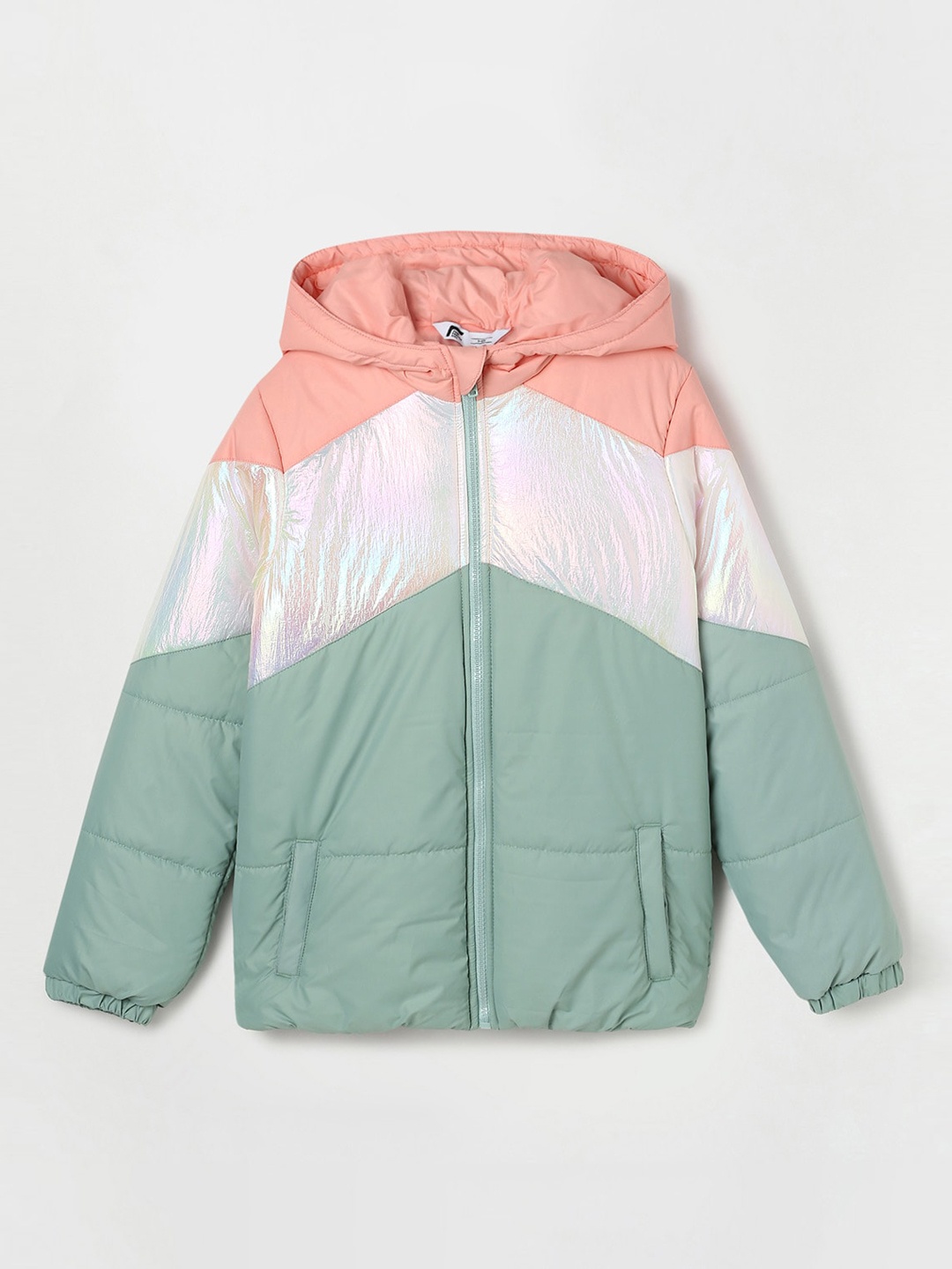 

Fame Forever by Lifestyle Girls Colourblocked Hooded Padded Jacket, Green