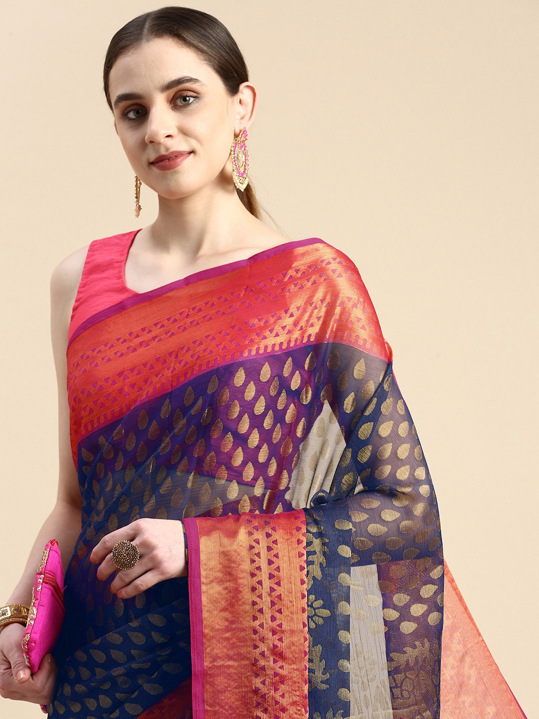 

Winza Designer Woven Design Zari Pure Chiffon Banarasi Saree, Navy blue