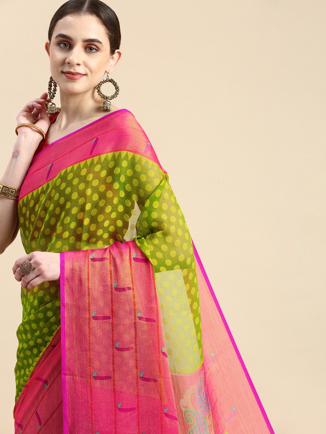 

Winza Designer Woven Design Zari Brasso Banarasi Saree, Green