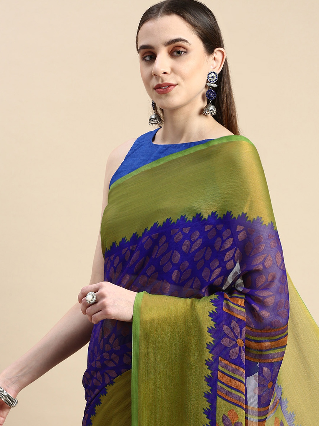 

Winza Designer Woven Design Ethnic Motifs Zari Brasso Banarasi Saree, Blue