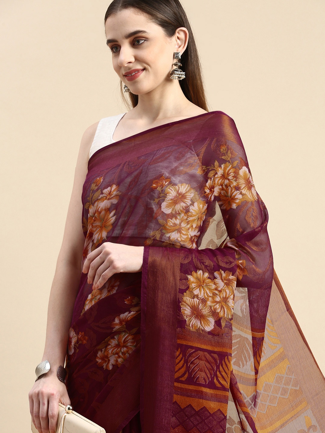 

Winza Designer Woven Design Floral Zari Brasso Banarasi Saree, Pink