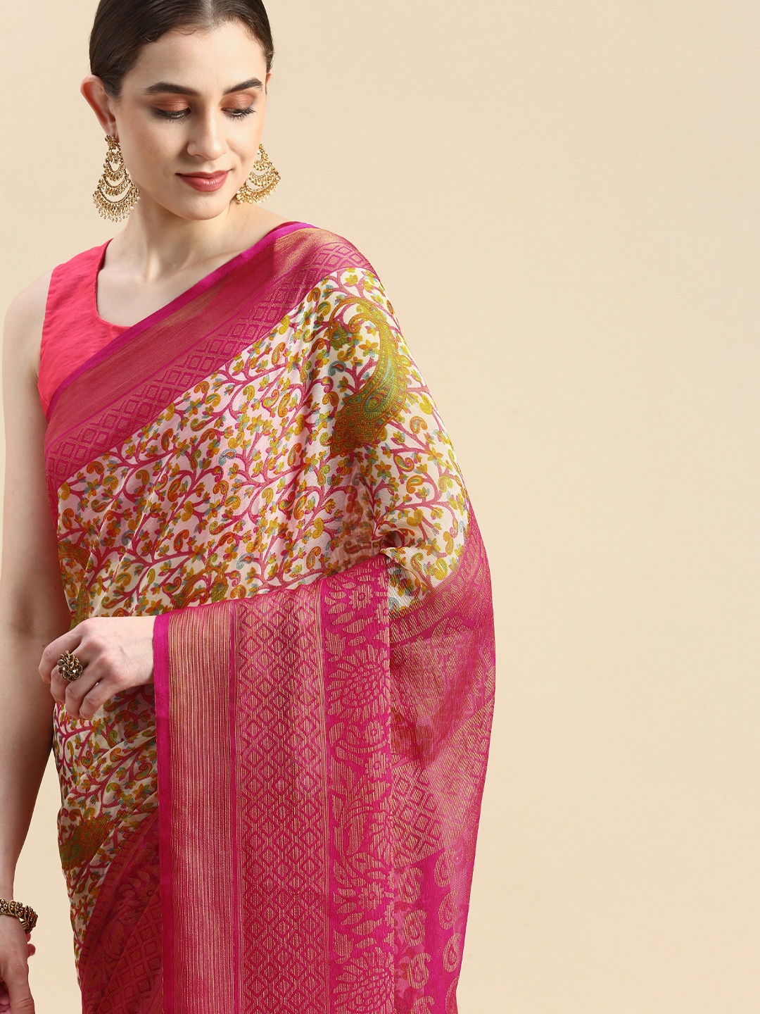 

Winza Designer Woven Design Zari Pure Chiffon Banarasi Saree, Pink