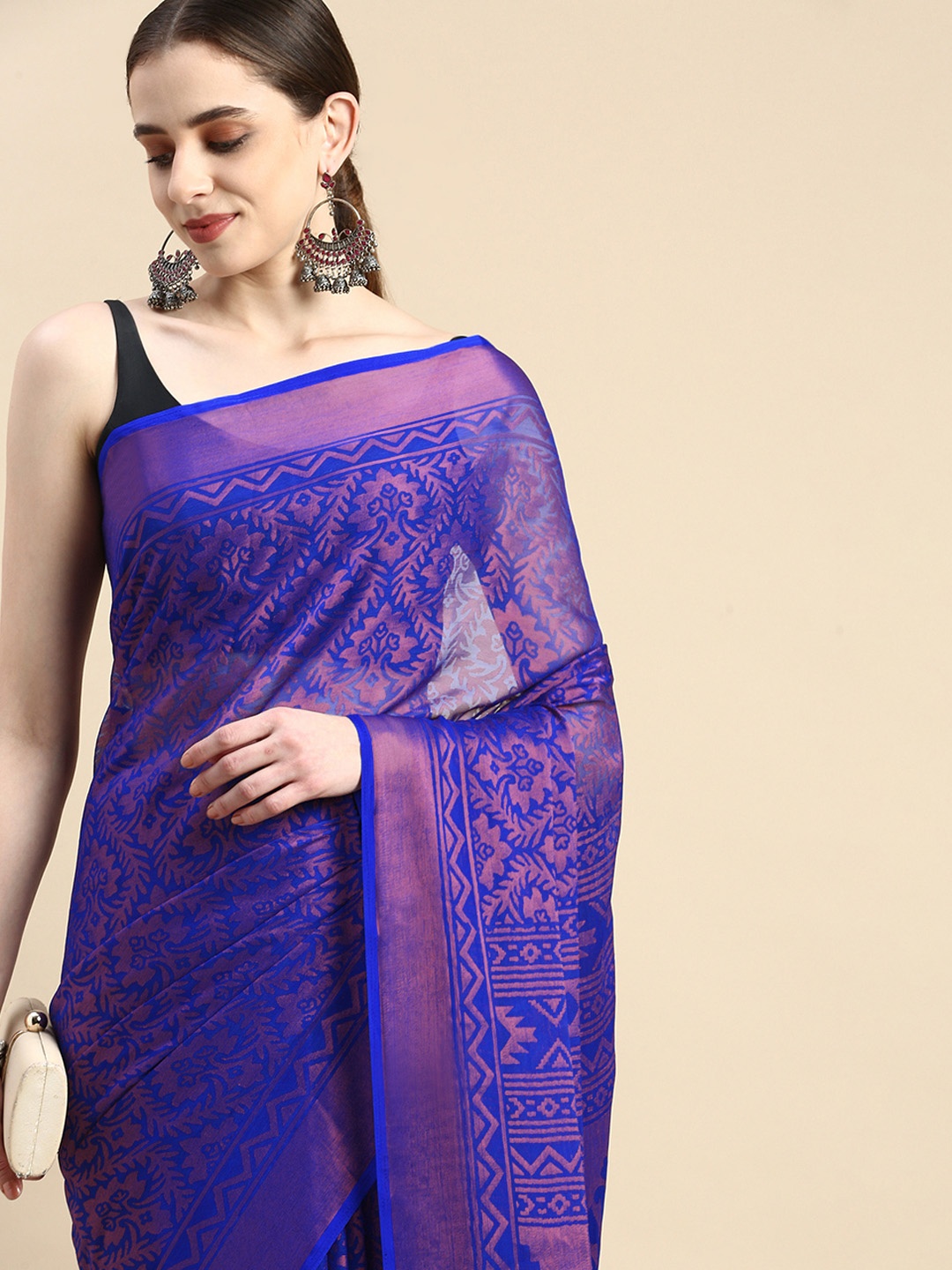 

Winza Designer Woven Design Ethnic Motifs Zari Brasso Banarasi Saree, Blue