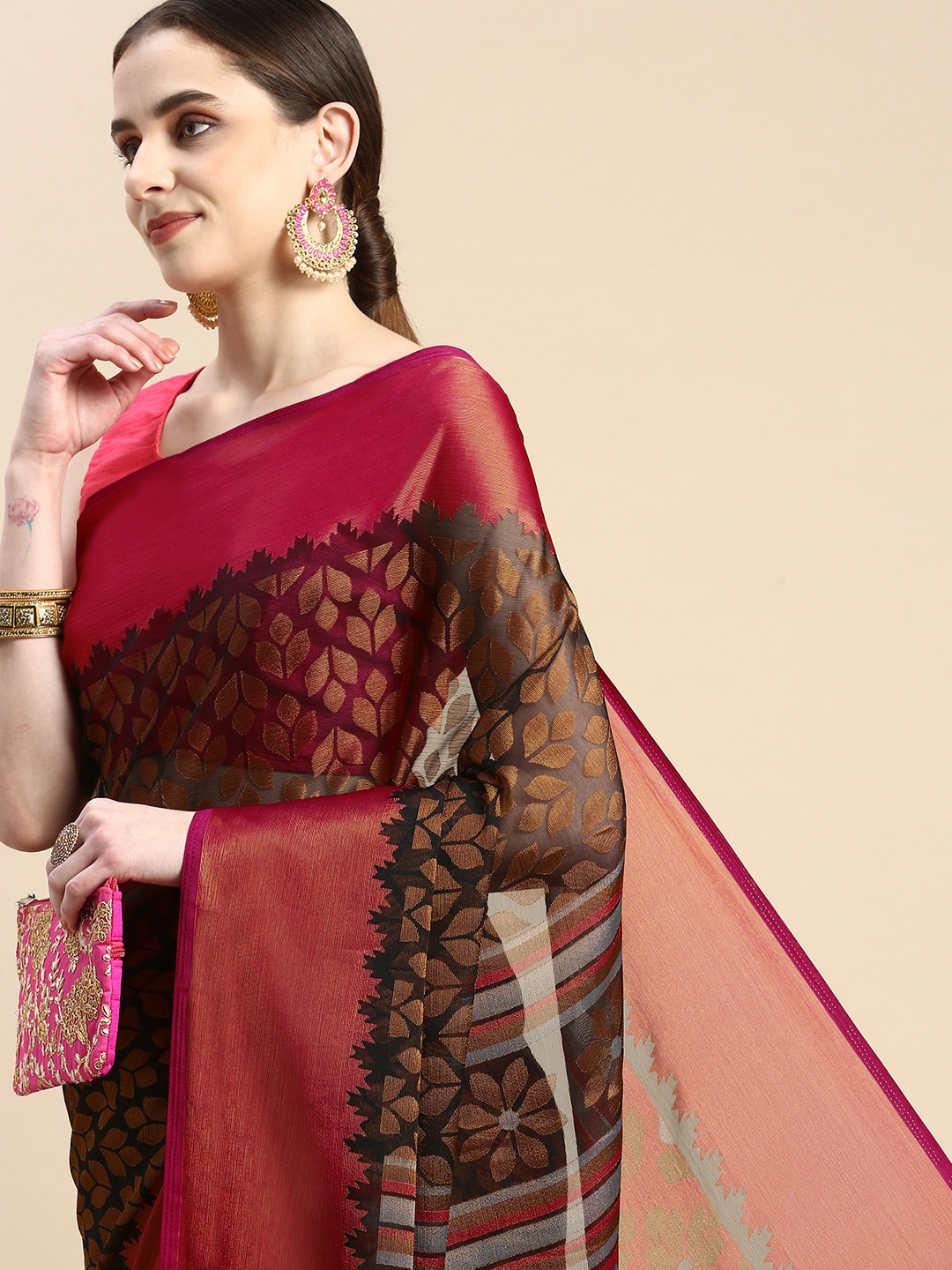 

Winza Designer Woven Design Zari Pure Chiffon Banarasi Saree, Black