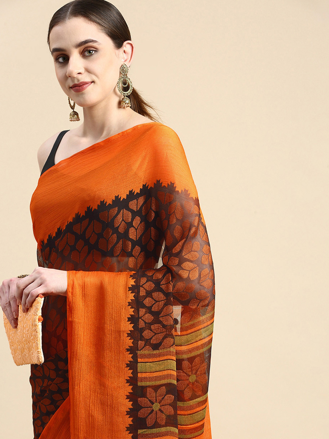 

Winza Designer Woven Design Ethnic Motifs Zari Brasso Banarasi Saree, Orange