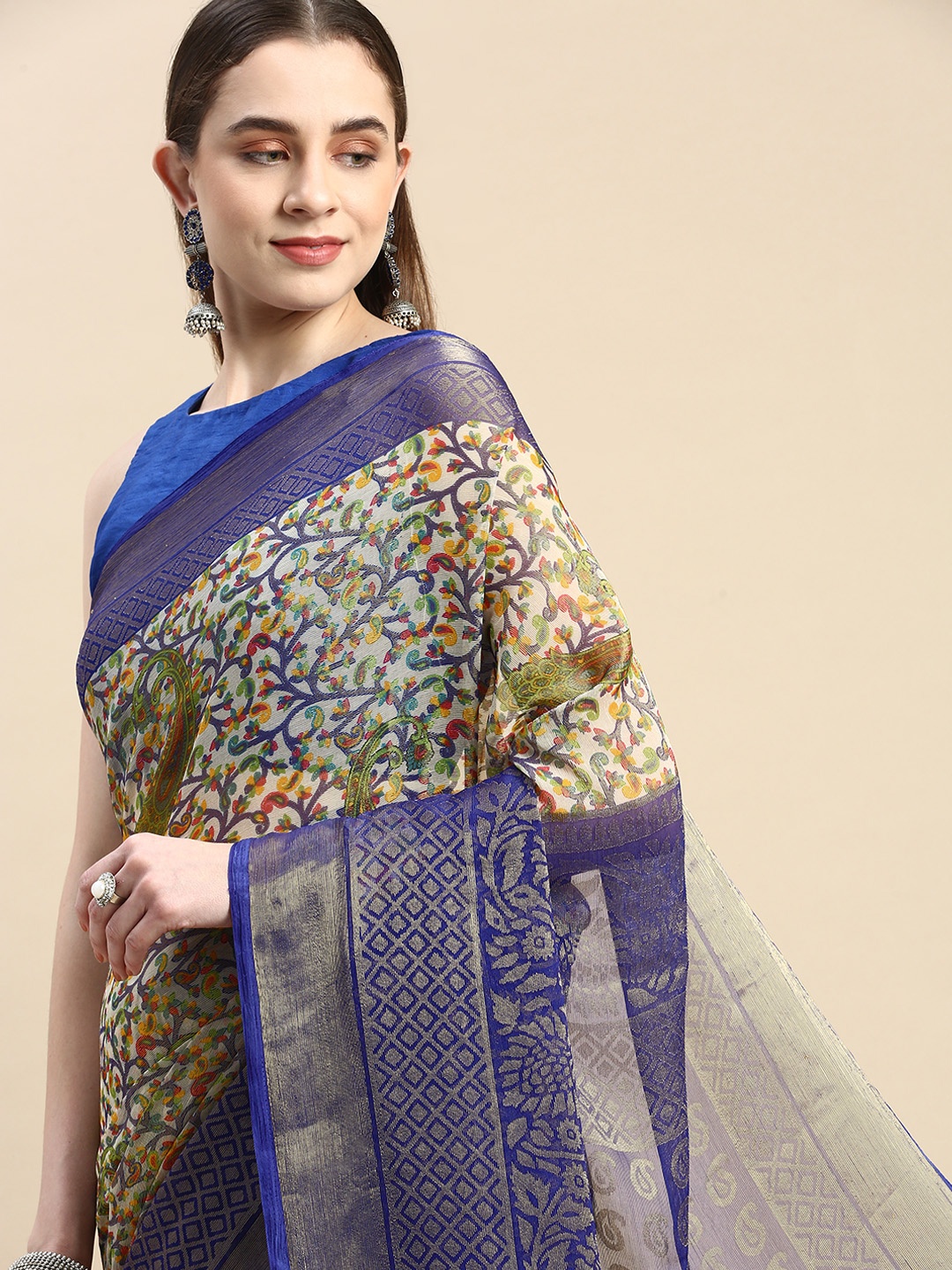 

Winza Designer Woven Design Zari Pure Chiffon Banarasi Saree, Blue