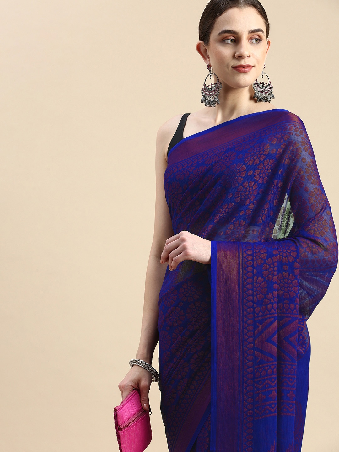 

Winza Designer Woven Design Ethnic Motifs Zari Brasso Banarasi Saree, Blue