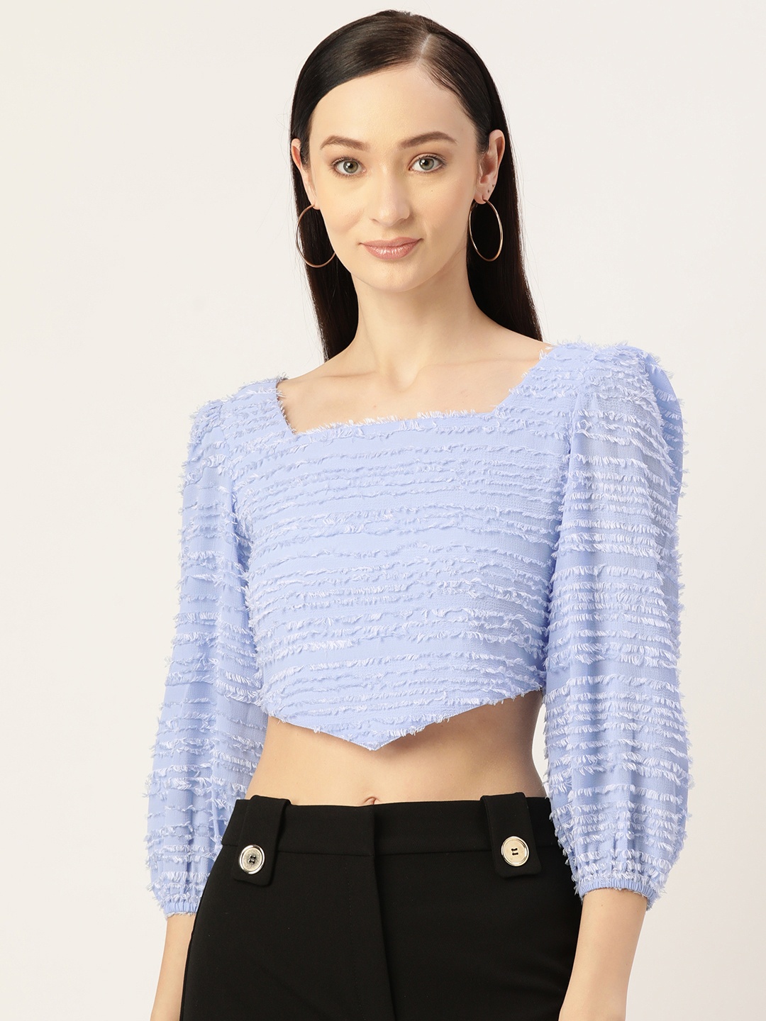 

Slenor Textured Georgette Crop Top, Blue