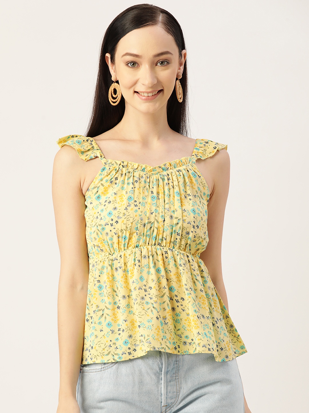 

Slenor Floral Print Georgette Top, Yellow