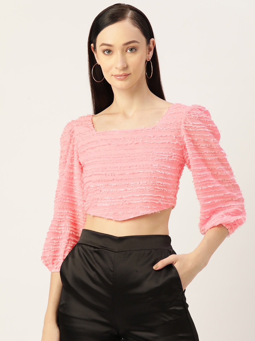 

Slenor Georgette Boucle Crop Top, Pink