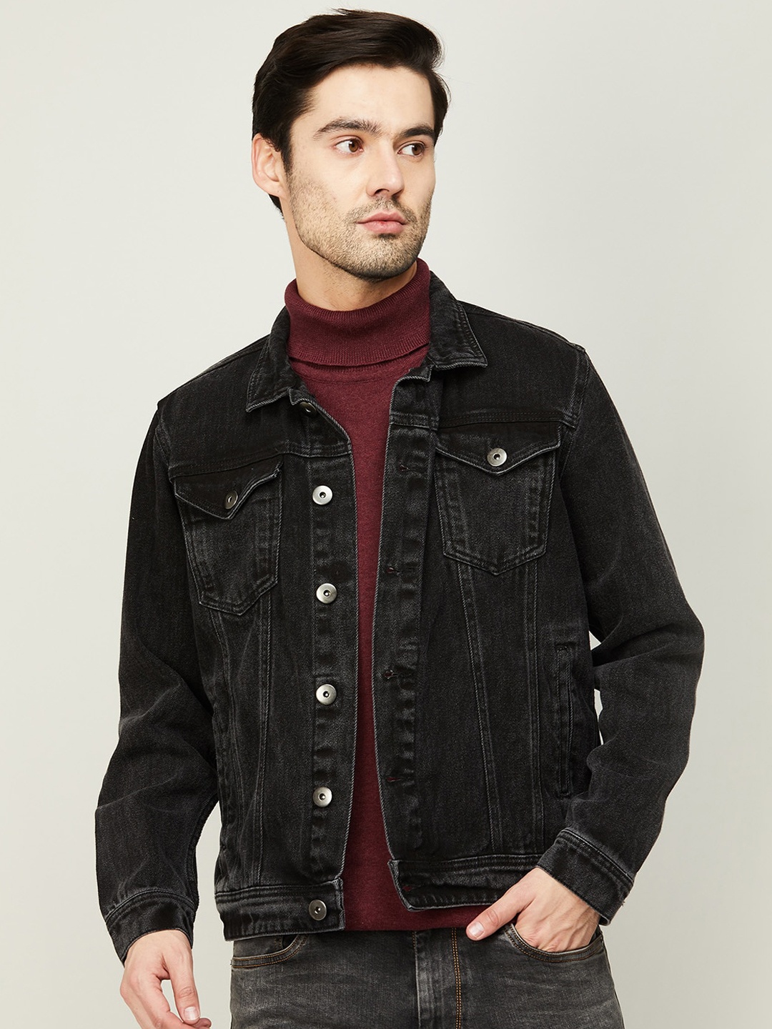 

Forca Men Solid Lightweight Denim Jacket, Black