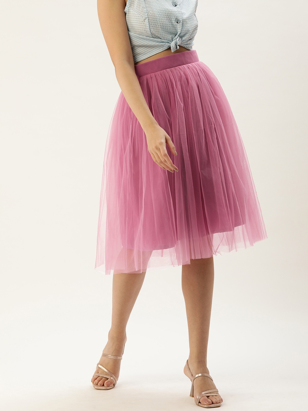 

ROVING MODE Net Flared Midi Skirt, Pink